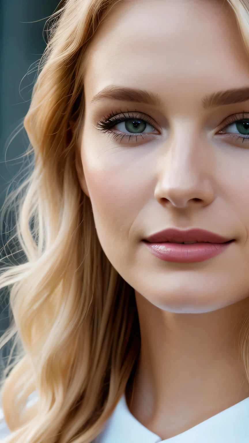 (((close up of face)))、Ultra-realistic Movie Master Pie with ultra-detailed primetime portraits, 最high quality, 8K, table top, Ultra HD), 1 female 38 years old、fashion supermodel, blonde curly hair、masterpiece, 最high quality, high quality, High resolution、(close up of face)、