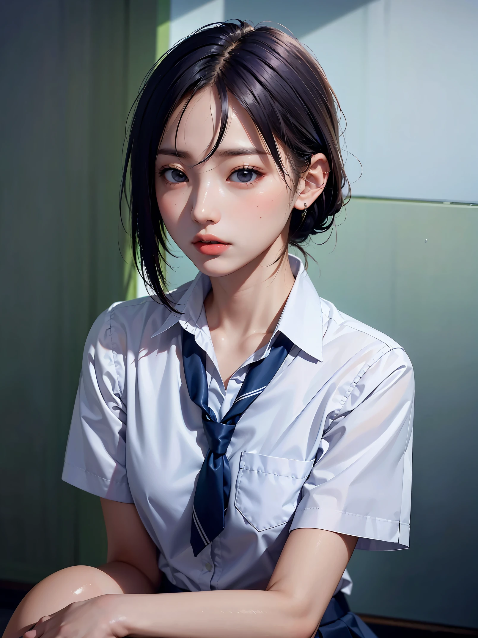 Wet tshirt competition, school uniform