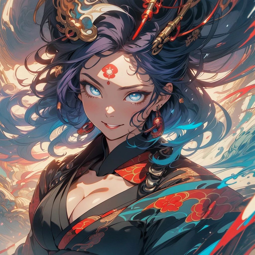 (((highest quality))),(((fine eyes))),(((32K))),(1 girl),Fancy red hair,(tattoo),cyber punk,kimono,((luxurious and gorgeous)),shiny skin,earrings,Flashy,((Super beautiful)),(perfect face),Japanese sword,ultimate texture,official art,Ukiyo-e,((stylish)),photograph,perfect body,smile,Bewitching,best image quality,super clear,genuine,fantasy,(Near the future),ninja,((perfect eyes)),big breasts,((Perfect cleavage)),highlight,挑発的なsmile,stick out tongue,Split tongue,Mechanical,mandala,Pouring rain,majestic,apotheosis,fractal art:(1.3),perfect lighting,