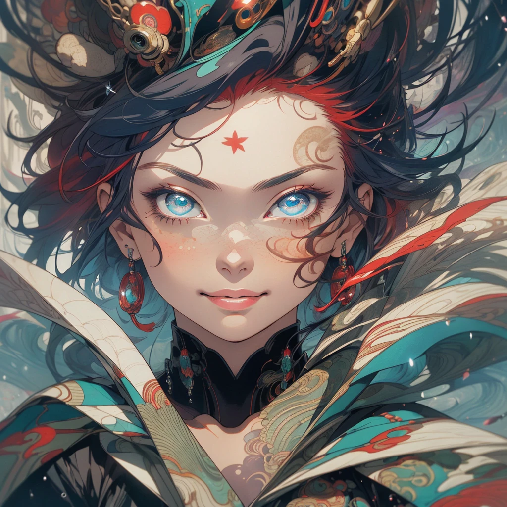 (((highest quality))),(((fine eyes))),(((32K))),(1 girl),Red hair,(tattoo),cyber punk,kimono,((luxurious and gorgeous)),shiny skin,earrings,Flashy,((Super beautiful)),(perfect face),Japanese sword,ultimate texture,official art,Ukiyo-e,((stylish)),photograph,perfect body,smile,Bewitching,best image quality,super clear,genuine,fantasy,(Near the future),ninja,((perfect eyes)),big breasts,((Perfect cleavage)),highlight,挑発的なsmile,stick out tongue,Split tongue,Mechanical,mandala,Pouring rain,majestic,apotheosis,fractal art:(1.3),perfect lighting,