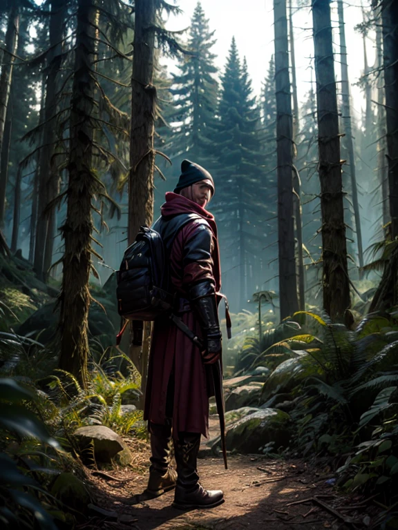 Diablo 4 rogue, standing in a dark forest