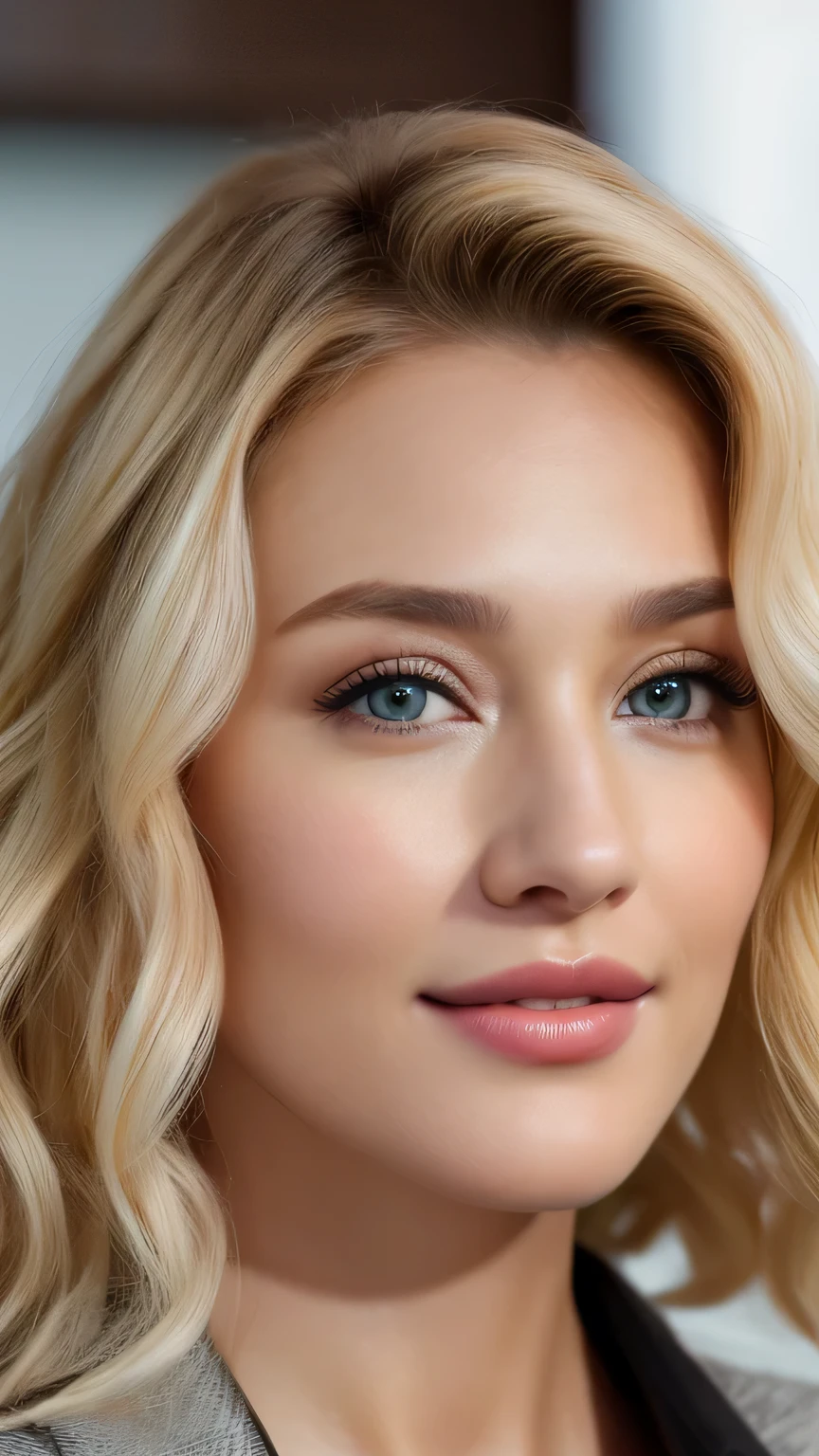 (Close-up from chest up)、Ultra-realistic Movie Master Pie with ultra-detailed primetime portraits, 最high quality, 8K, table top, Ultra HD), 1 female 38 years old、fashion supermodel, blonde curly hair、masterpiece, 最high quality, high quality, High resolution、Don&#39;don&#39;t put things on the table、I Don&#39;no pizza needed、(close up of face)、