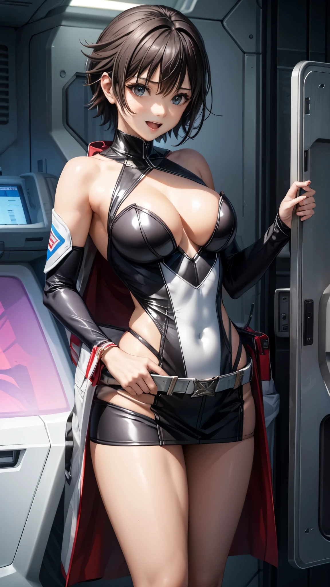 woman,20-year-old,,city,night,white tight miniskirt bodysuit,(Harada Makoto),open mouth smile,((()))
