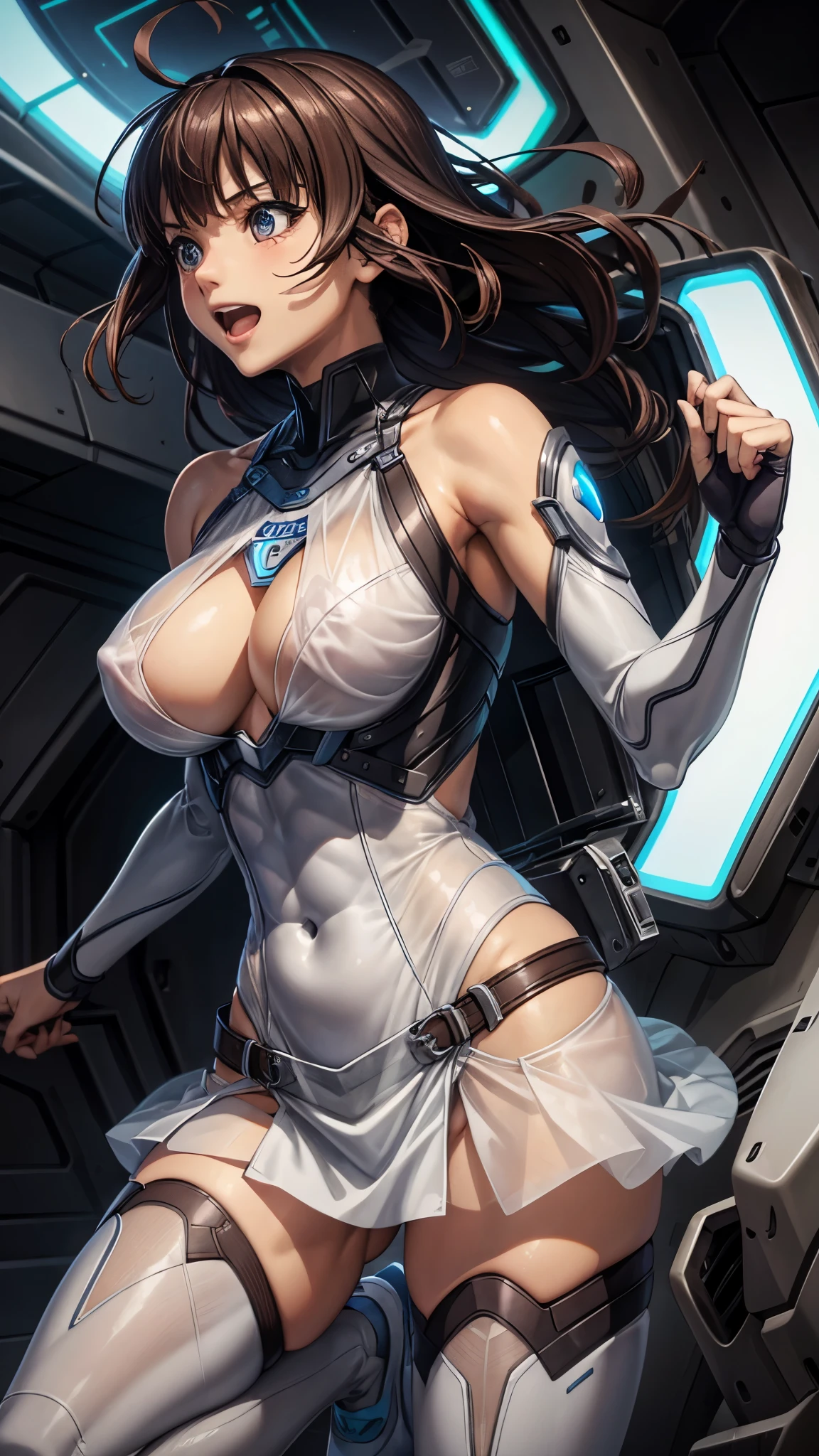 woman,20-year-old,,city,night,white tight miniskirt bodysuit,(Harada Makoto),open mouth smile,(((See-through)))