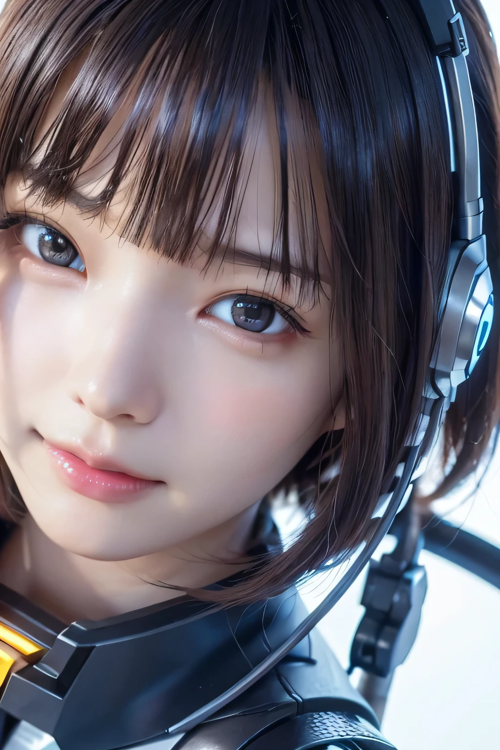 1 Mecha Girl,Ultra realistic details, portrait, global illumination, Shadow, octane rendering, 8K, super sharp,Complex, Decorative details, cool colors, Metal, egypt details, highly Complex details, realistic light, trending on cgsociety, shining eyes, Face-to-face camera, neon details, mechanical limbs,blood vessels connected to tubes,mechanical vertebrae attached to the back,Mechanical cervical vertebrae attached to the neck,sitting,Wires and cables connecting to the head、((Close-up of a headshot:1.5))、Because I&#39;m slender、flat body、cute、change、