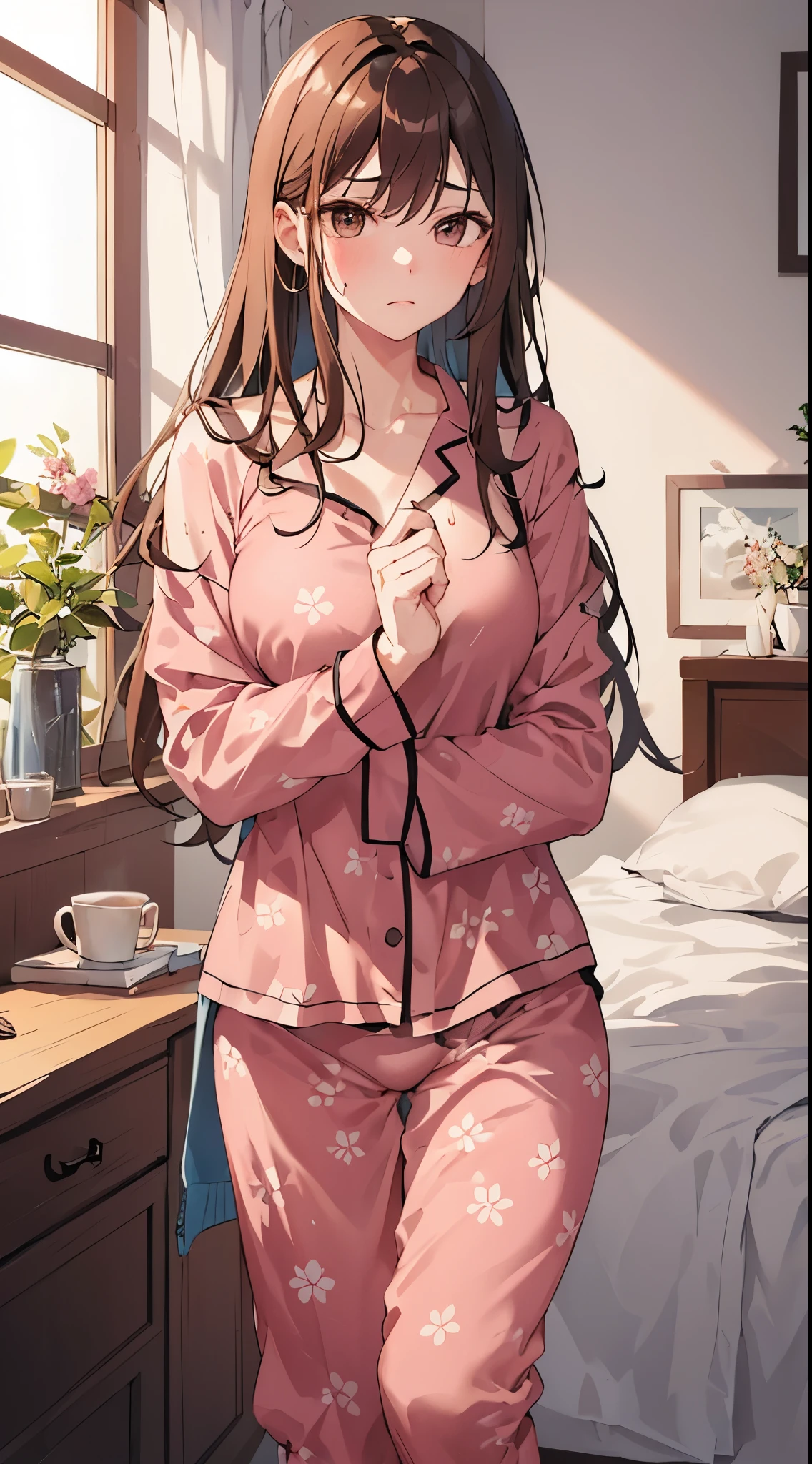 pajamas, straight face