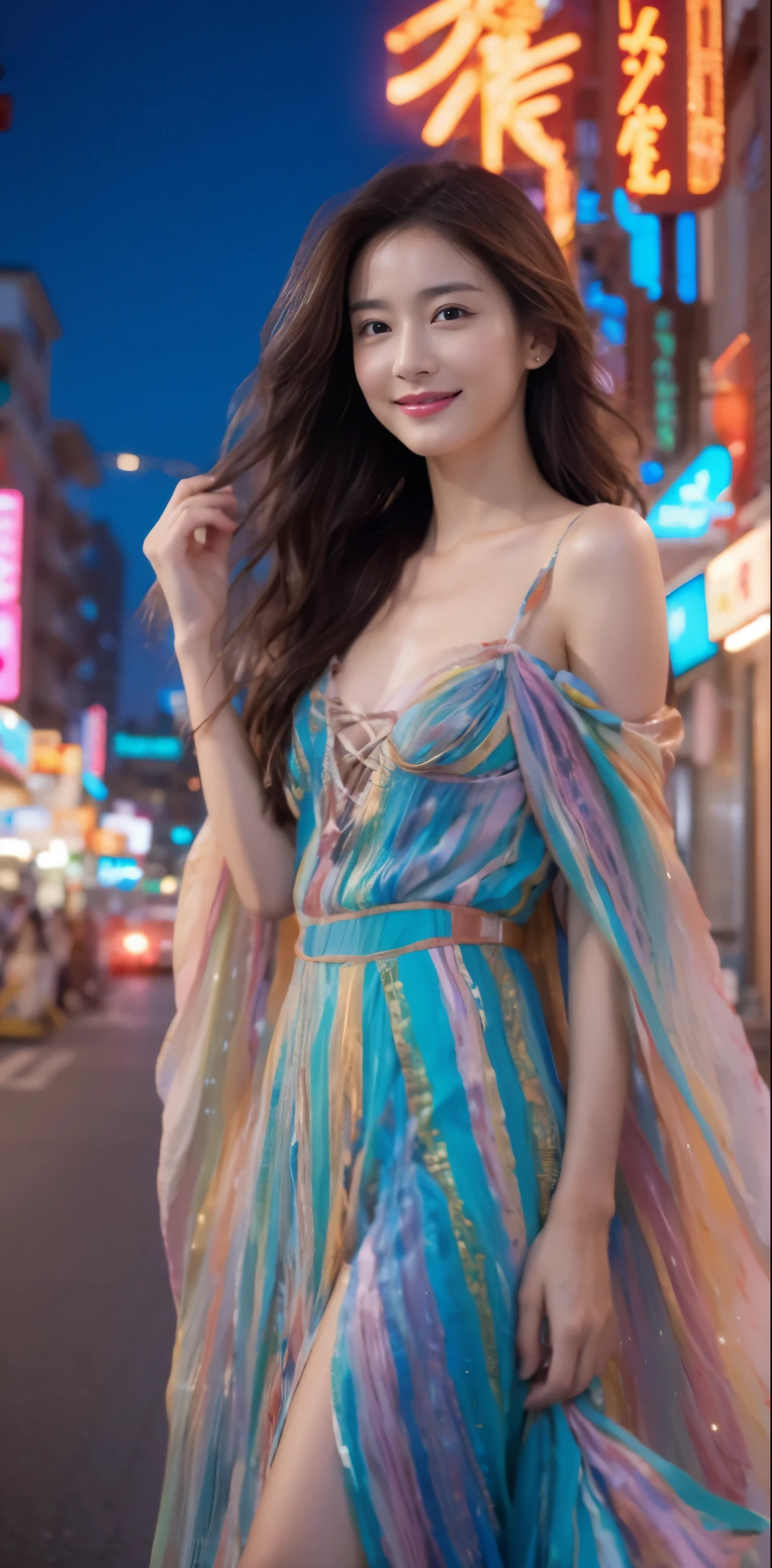 (on the table, best quality, realistically, Super detailed, meticulous, high resolution, 8k wallpaper), Close-up portrait of a beautiful woman, Chariada, smiling, light brown messy hair, Perfect dynamic composition, 美丽meticulous的眼睛, Just like the cover of a fashion magazine, on campus