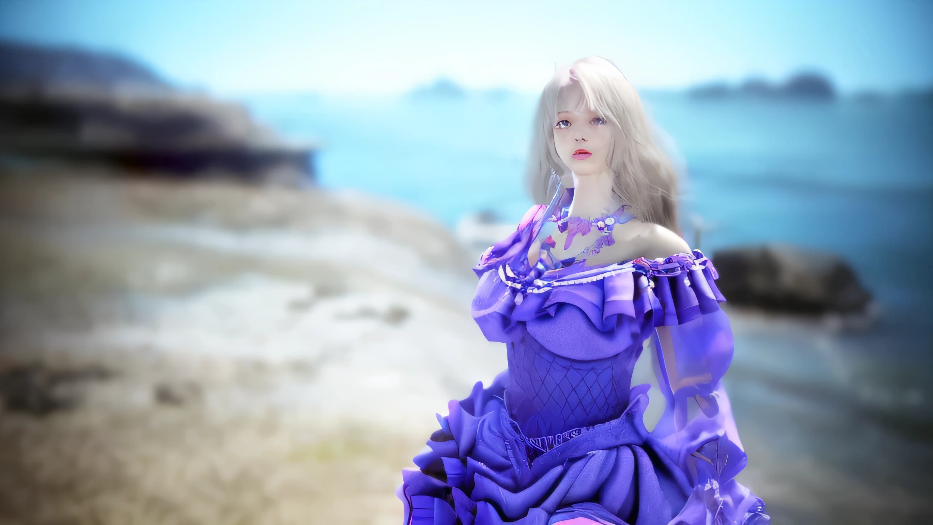 Beautiful girl with purple dress standing at beautiful beach,official art, unity wallpaper 8k, very detailed, beautiful and beautiful, Masterpiece, best quality, Chinese style, (zentangle, Mandala, tangle, entangle), ecstasy of flower, 1 girl, very detailed, Dynamic angle, Cowboy Shot, The most beautiful chaos, elegant, Cruel designed, bright colors, Romantic style, By James Jane, Robi Dvi Antono, Ross Tran, francis bacon, Michael Mraz, Adrian genius, Petra Corright, gerhard richter, takato yamamoto, Ashley Wood, atmospheric