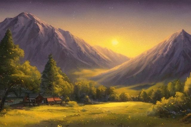 Landscape of mountain and evening golden view of winter feel on nostalgia and 1990