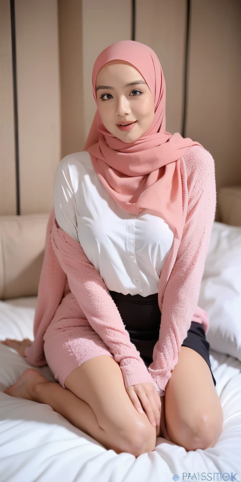 1 matured malay girl in hijab wear sexy wet pinky lace bra and panties kneeling, on the bed, nighttime, full body, close-up, seducing, big sagging breast, cum on face, on the bed, (8k, RAW photo, best quality, masterpiece:1.2),(realistic, photo-realistic:1.37),