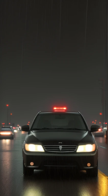 Gloomy night，rain pours down。The protagonist drives，Get lost on the vast highway。completely realistic,  Full high resolution, Well made，Rich in details