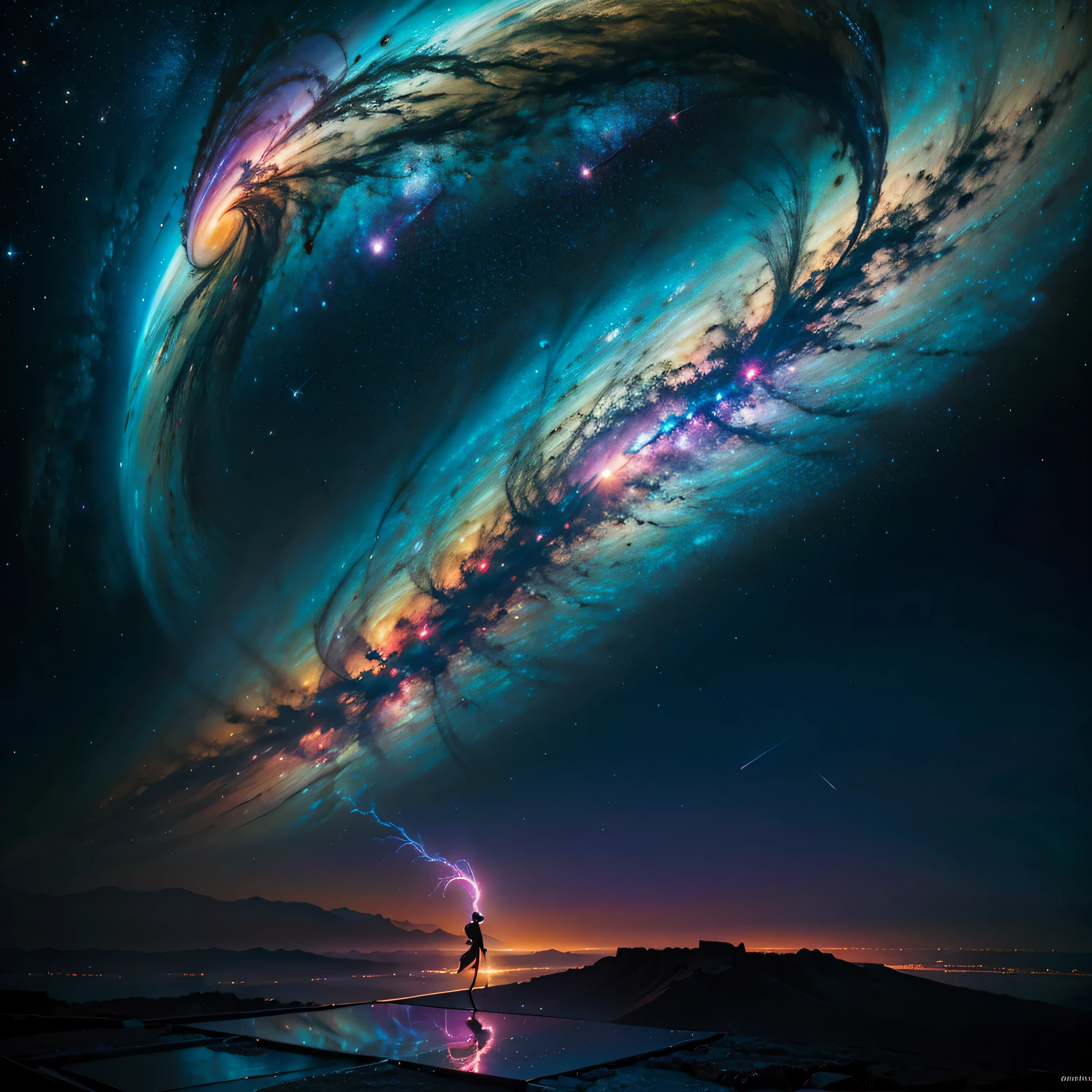 Hyper Vibrant Nebulae Octans by_Mappa Spacious Starry_sky Borealis ((🎈Sunset epic sunshine parabolic sunrise Rain_Color Colorful_liquid_on_naked_body:1.3 Colorful_body Colorful_ink_on_hair:1.2 Rainbow Abundant_colorful_liquids White_liquid fullbodye wet_Color_liquid)) In the vast expanse of the cosmos, a breathtaking image unfolds before your eyes. In the heart of a starry galaxy, vibrant nebula dance and swirl, their ethereal colors blending and intertwining. The scene is a symphony of cosmic beauty, with tendrils of interstellar dust and gas reaching out into the void. The stars shine with an otherworldly brilliance, illuminating the cosmic tapestry that stretches across the vastness of space. It is a visual feast for the senses, an awe-inspiring glimpse into the wonders of the universe. BREAK,Detailed,Realistic, highly detailed digital art,octane render, bioluminescent, BREAK,by Mappa studios,masterpiece,best quality,official art,illustration,ligne claire,(cool_color),perfect composition,absurdres, fantasy,focused,rule of thirds masterpiece meticulously intricate 🎠deep path equirectangular🎡 ultra_high-details extreme improved ultra_high-quality ultra_high-res ultra_photo-realistic optimal ultra_sharpness perfection accurate volumetric SunLight Lightning_contrast global_illumination cgi vfx sfx reflex Octane_rendered ultra_high-def UHD XT3 DSLR HDR romm rgb pbr 3dcg fxaa blu-ray vivid colors-coded anti-aliasing fkaa txaa rtx ssao opengl-shaders glsl-shaders post-processing post-production cell-shading tone-mapping ❤luminescence 😘glow 👩Heart hearth Crystalline butterfly earth invoke monarch magic fleuraison monster monstrous creature sundrop slide onyx summon transparent ruby Earth hearth bloom flash Tourmaline opal strange glow hole reflection varies multi etc. --s 1000 --c 20 --q 20 --chaos 100