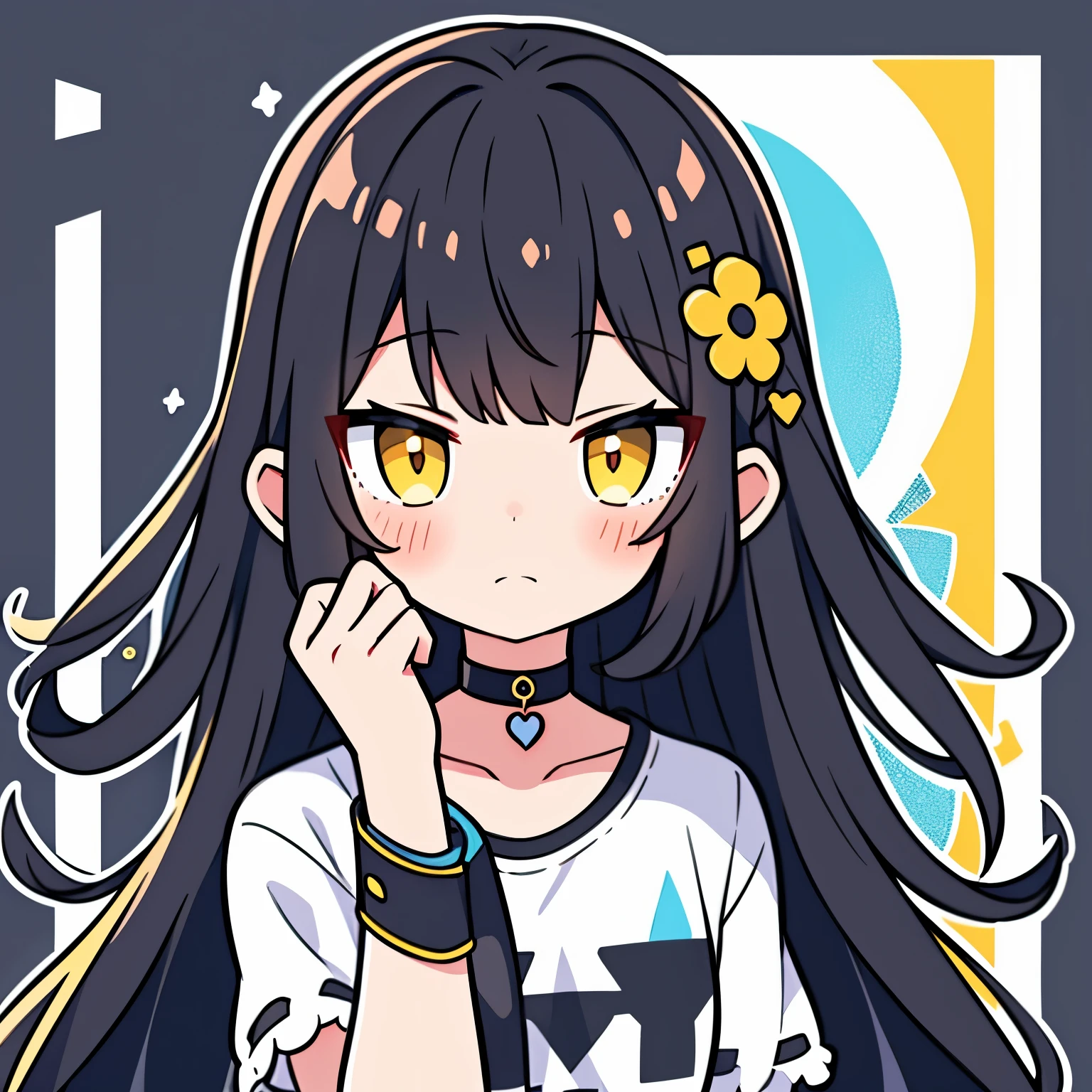 1 person、girl、choker、black hair、Princess、cute、color palette(yellow、white、orange
