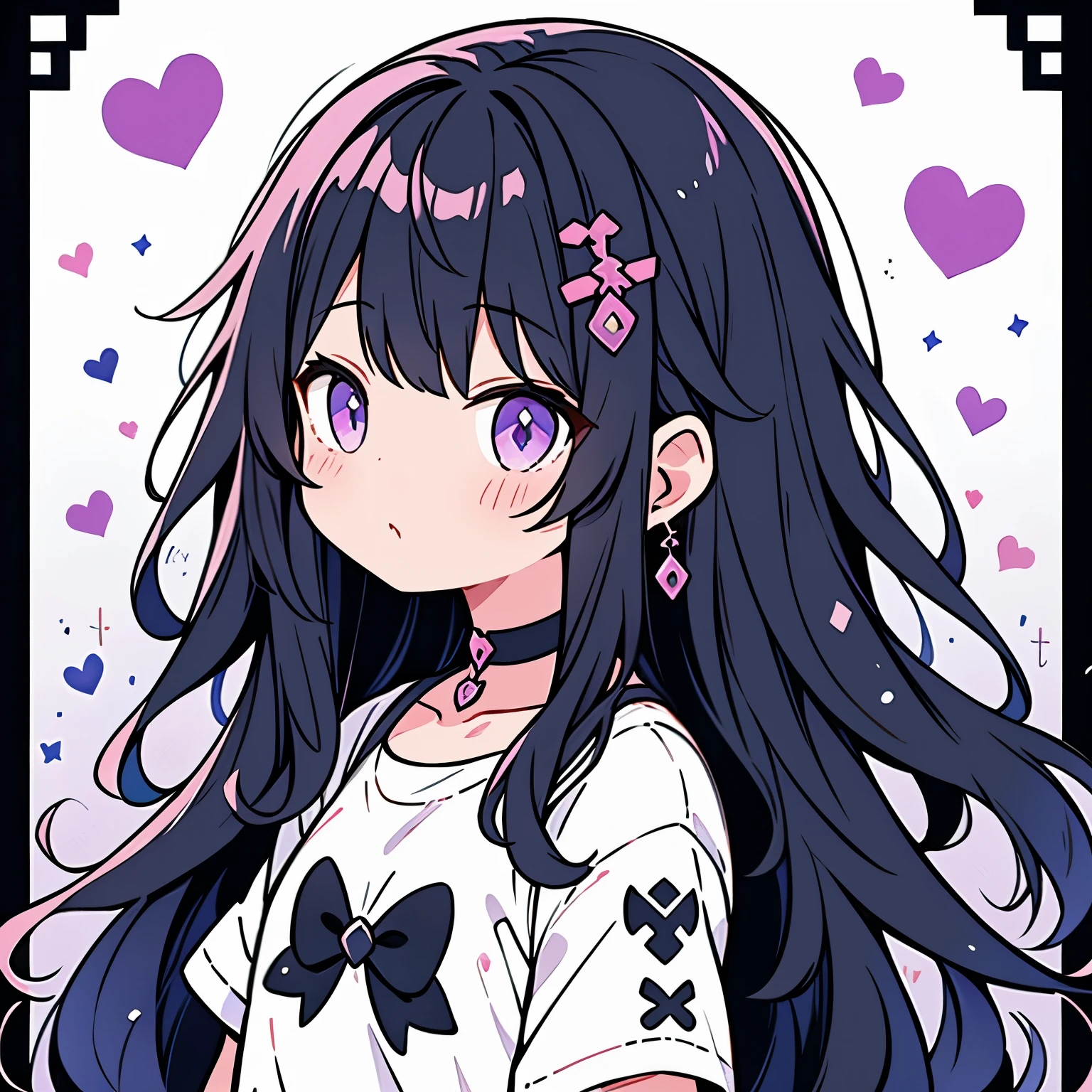 girl、cute、black hair、choker、color palette(purple、white)、Small devil