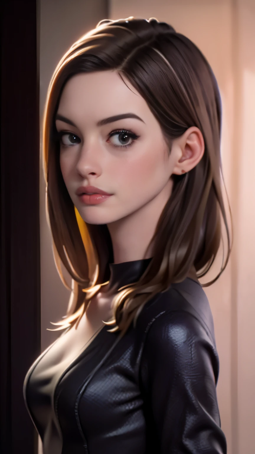 photo of Anne Hathaway, RAW, beautiful woman, ((portrait)), ((detailed face:1.2)), ((detailed facial feature, detailed skin, clear skin), (perfect proportioned body), (wearing a bodycon dress) (high detailed city environment, apartment balcony), (realistic photo, best quality, detailed), (8k wallpaper), (cinematic lighting, dramatic lighting) (sharp focus, intricate)