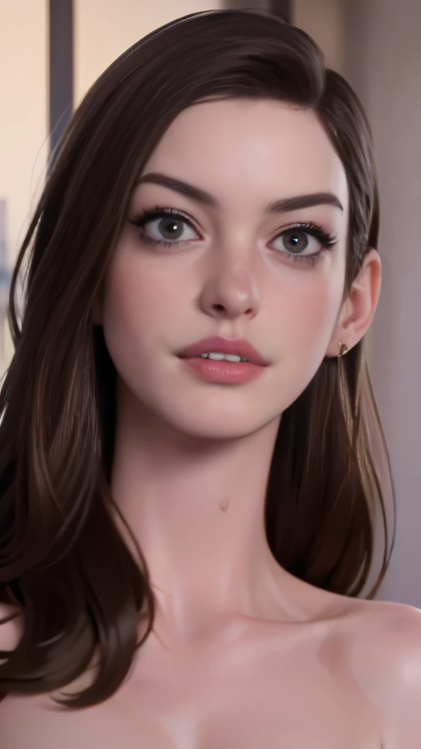 photo of Anne Hathaway, RAW, beautiful woman, ((portrait)), ((detailed face:1.2)), ((detailed facial feature, detailed skin, clear skin), (perfect proportioned body), (NSFW:1.5) (high detailed city environment, apartment balcony), (realistic photo, best quality, detailed), (8k wallpaper), (cinematic lighting, dramatic lighting) (sharp focus, intricate)