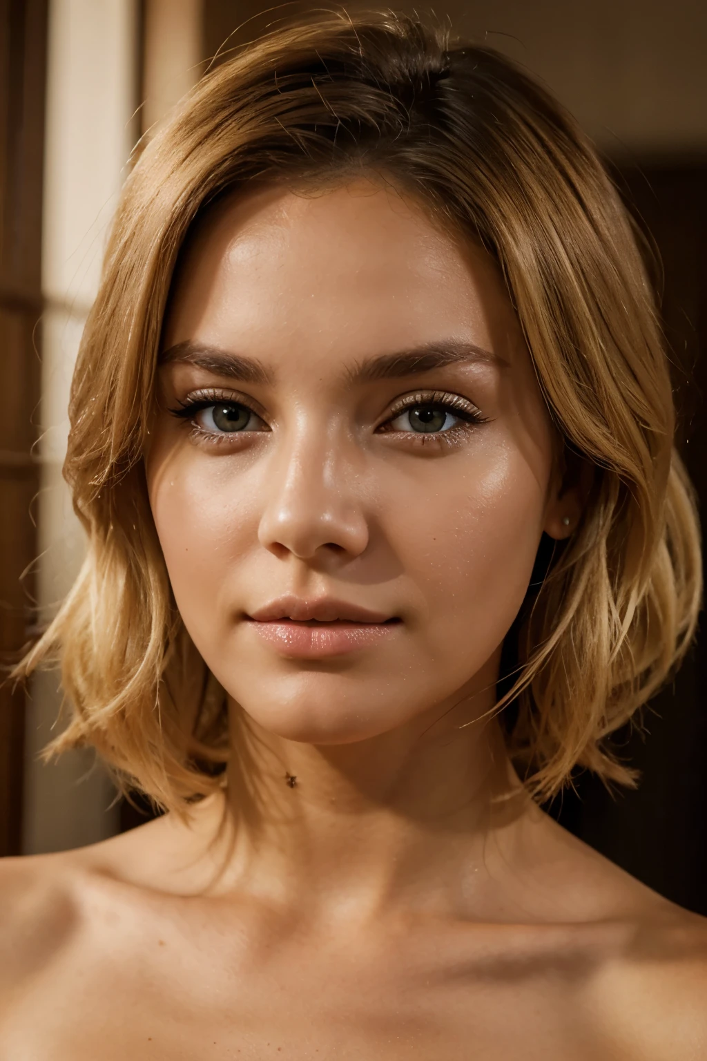 woman blonde brown eye elegant face 4k