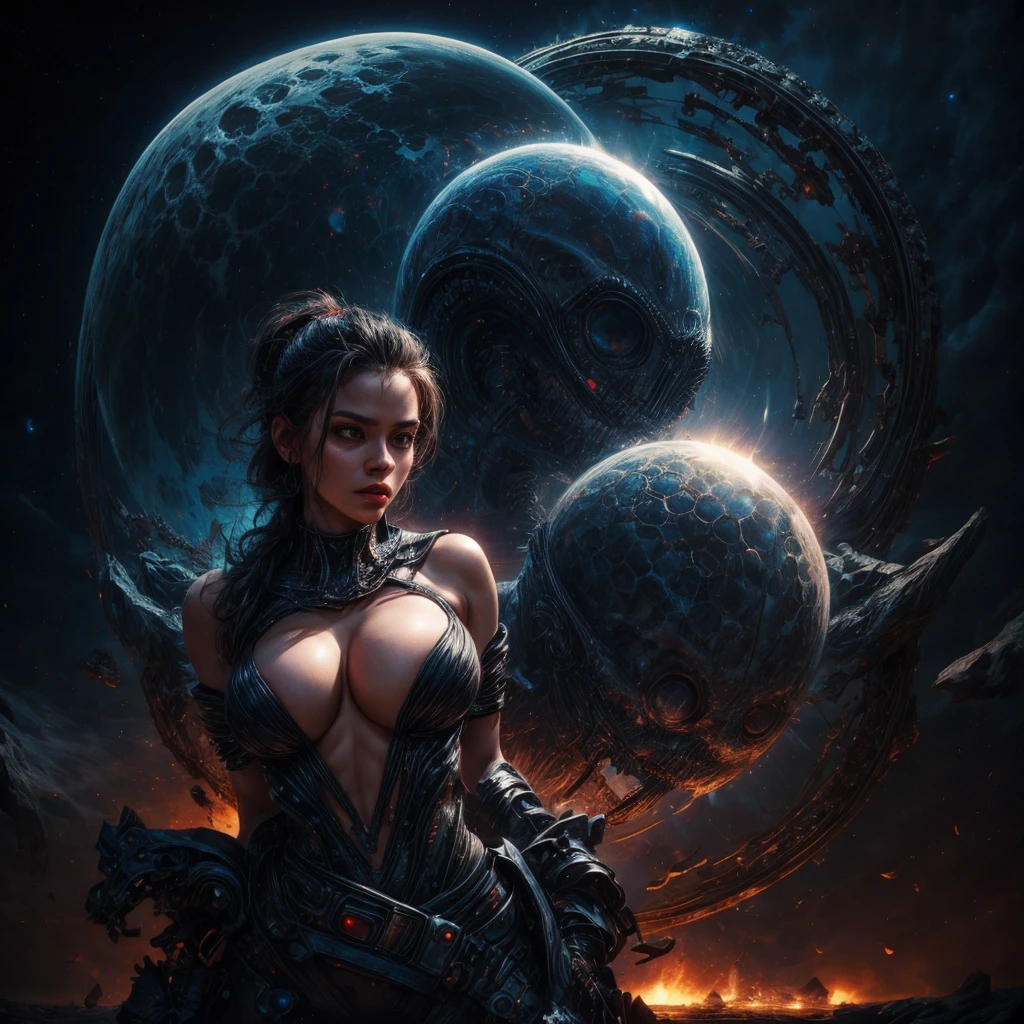 ((alien)), young female exposed, bare chest, martians everywhere, planets, stars, nebulae, laser, exposed breast, ass, vagina, cleavage:1.2, nsfw
