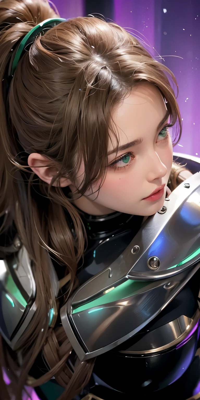 1girl,big breast, brown hair, green eyes,high quality, ultra detailed, masterpiece, realistic, armor