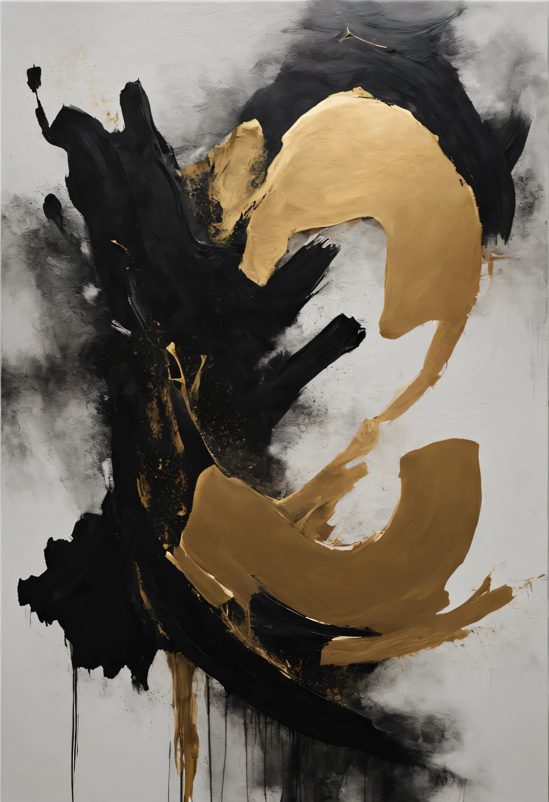 Black abstraction, The paintings are elegant and delicate, canvas art print, gold leaf painting, oil paint strokes, This painting is a big canvas, Abstract minimalist art, abstract oil painting, abstract black oil, Paint on canvas