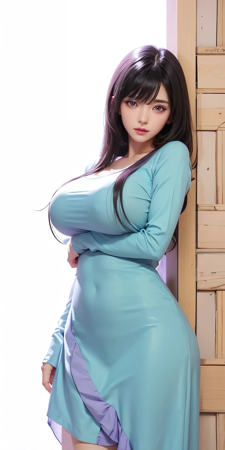 1girl,big breast, black hair, purple eyes,high quality, ultra detailed, masterpiece, realistic, clothes 