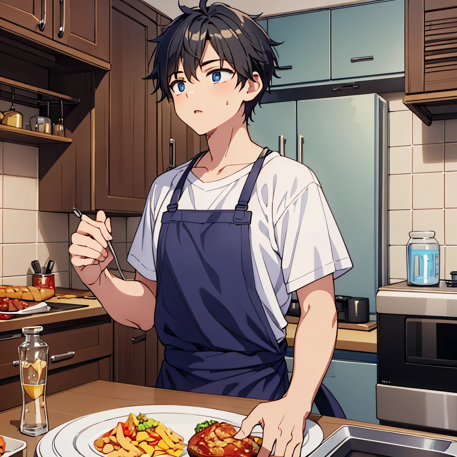1 boy 20 years old ,,,eat in the kitchen