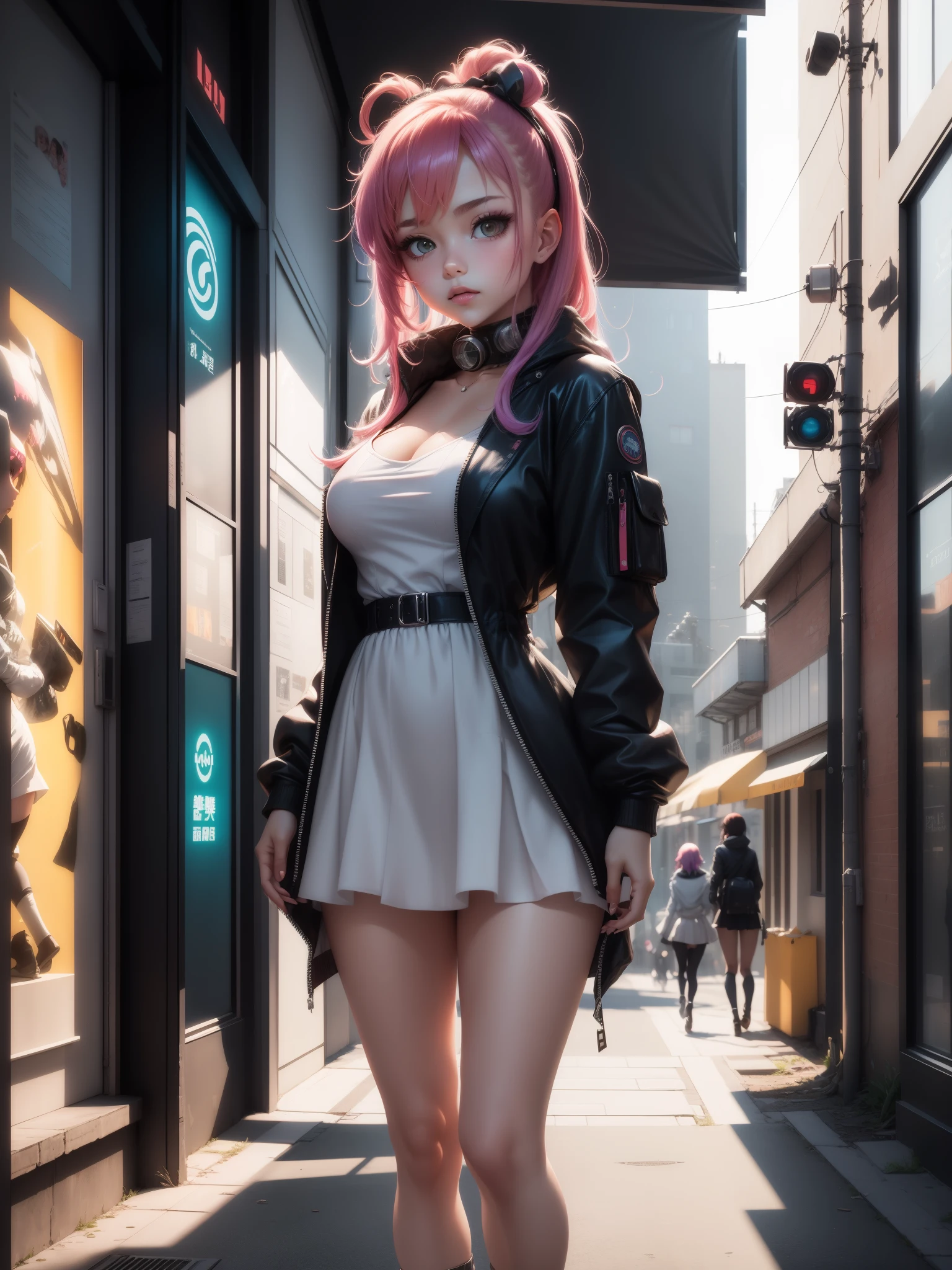 anime girl in a dress and headband standing in front of a building, digital cyberpunk anime art, digital cyberpunk - anime art, anime cyberpunk art, cyberpunk anime girl, cyberpunk anime girl mech, anime style 4 k, best anime 4k konachan wallpaper, cyber school girl, cyberpunk anime art, portrait anime space cadet girl, anime girl of the future, dreamy cyberpunk girl