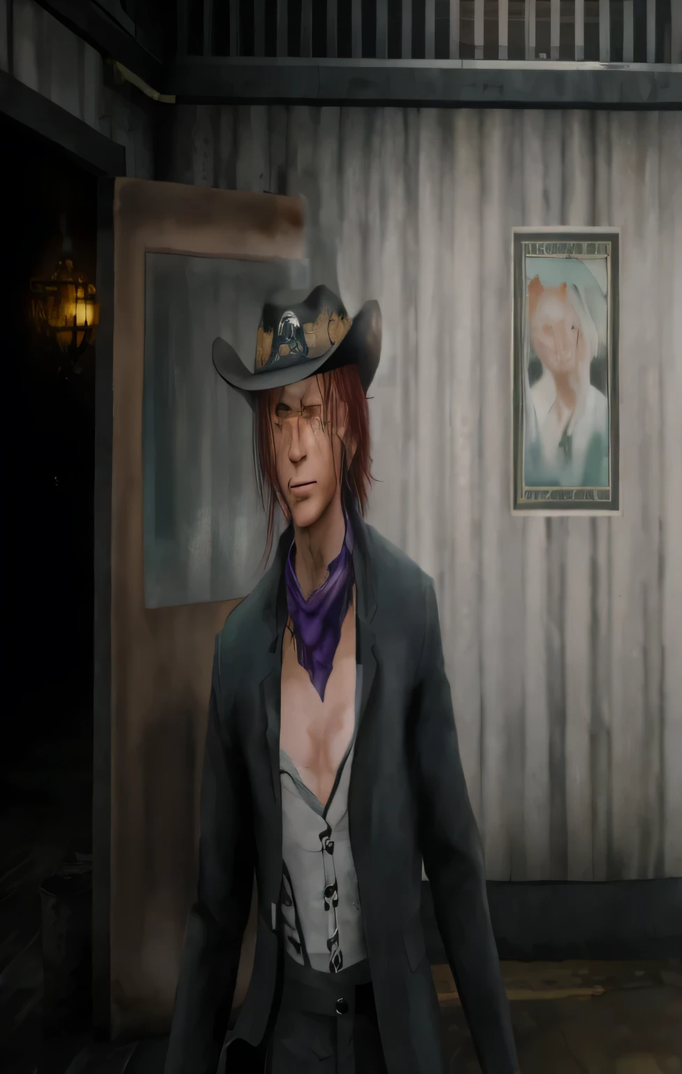 there is a man with a cowboy hat and suit, xerife feminina, in morto vermelho redemntion 2, vestido como um xerife ocidental, vaqueira, [ morto vermelho ], drunk cowboy redhead long hair, post - apocalyptic vaqueira, in morto vermelho redemption 2, female vaqueira, apertar os olhos ao meio-dia, western vaqueira, gray hair and cowboy hat, linda bruxa cowboy