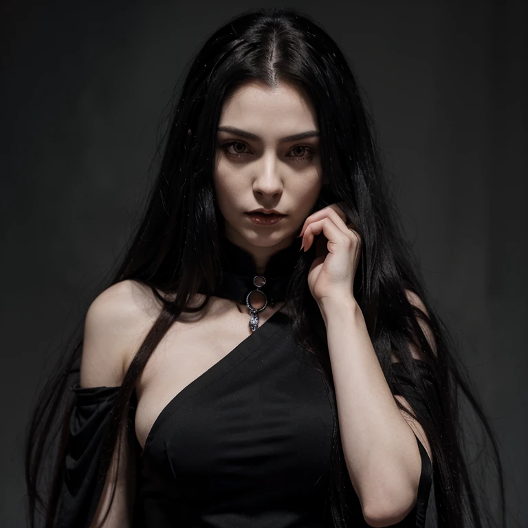 anime, a woman with long black hair and a red hair, androgynous vampire, beautiful androgynous prince, handsome guy in demon slayer art, male vampire of clan banu haqim, 1 7 - - old me goth girl, handsome male vampire, delicate androgynous prince, with long dark hair, with his long black hair