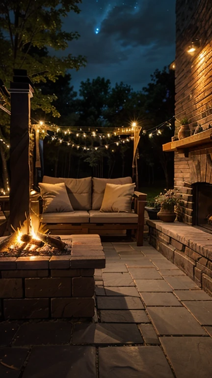 fireplace, wood, brick, outdoor, nature, night,