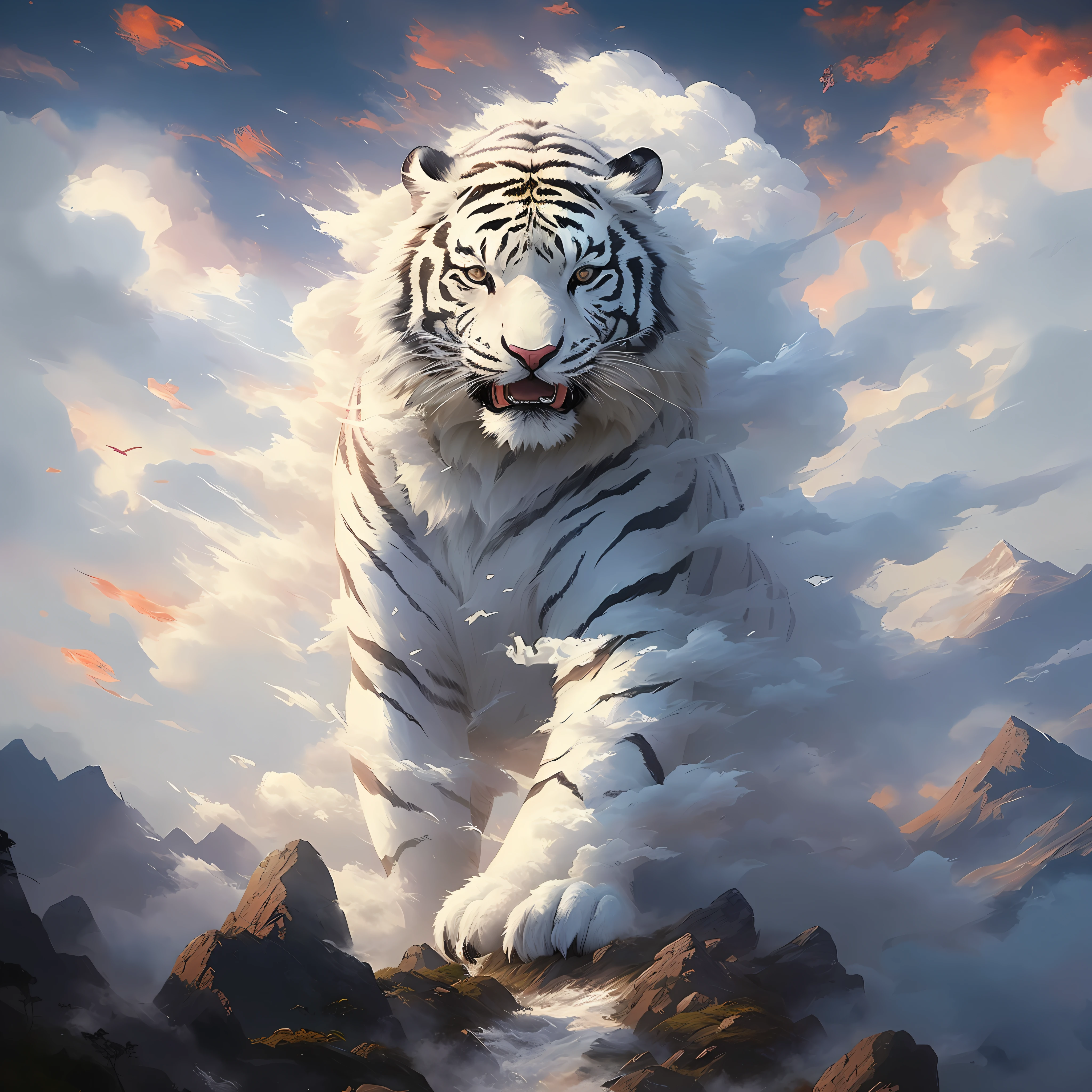 painting of a white tigre running through the clouds, 4k arte digital altamente detalhada, pintura digital altamente detalhada, white tigre, arte digital altamente detalhadawork, arte digital altamente detalhada, pintura digital altamente detalhada, pintura digital de alta qualidade, tigre_fera, Arte digital detalhada em 4k, linda arte digital, Arte detalhada de alta qualidade 8k, papel de parede incrível, Arte digital de papel de parede 8K HD