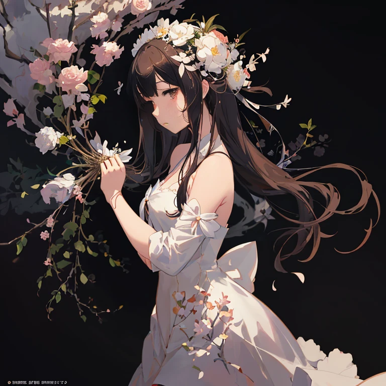 anime girl in a white dress with flowers in her hair, guweiz on pixiv artstation, guweiz, guweiz on artstation pixiv, loli in dress, cute anime waifu in a nice dress, artwork in the style of guweiz, beautiful anime portrait, beautiful anime girl, guweiz masterpiece, anime art wallpaper 8 k