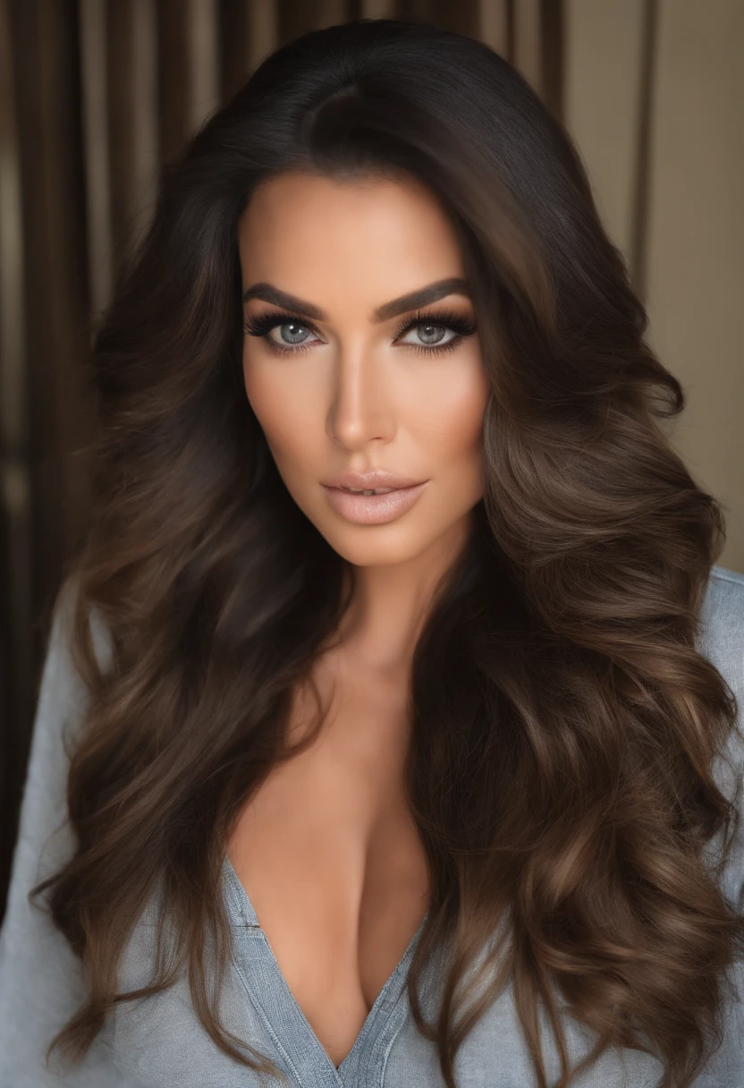arafed femme pleinement , hispanique, fille sexy aux yeux bruns, ultra réaliste, minutieusement détaillé, Portrait de Kim Kardashian et Megan Fox mixées, cheveux bruns et grands yeux, selfie d'une jeune femme, Les yeux de Dubaï, sans maquillage, Maquillage naturel, regarder directement la caméra, visage avec artgram, maquillage subtil, superbe photo de tout le corps, dans la chambre, buste de taille moyenne à grande