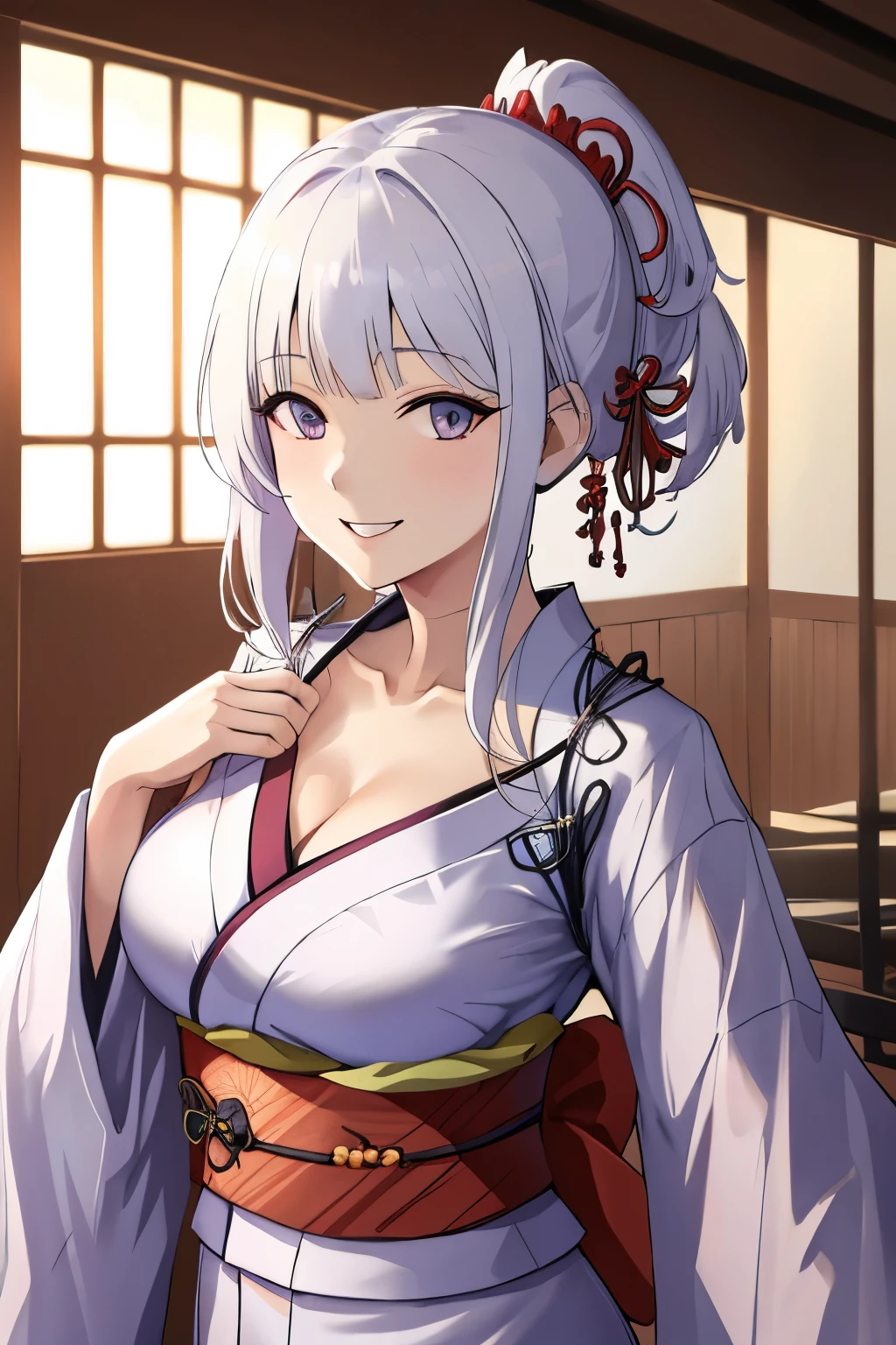 best quality, masterpiece, highres, RPK-16, solo, breast, yukata, kimono, seductive smile, upper_body