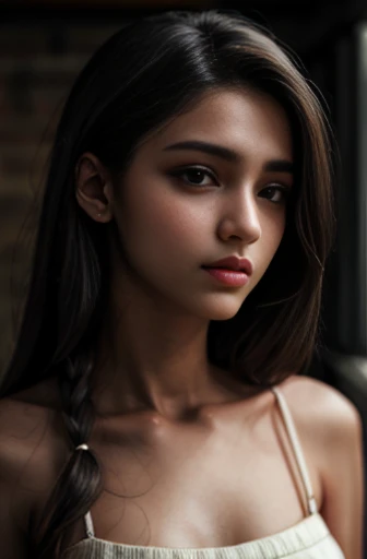 (masterpiece, sharp: 1),(1girl, solo:1.1), highly detailed face, beautiful face, (realistic face), beautiful hairstyle, perfecteye, amber eyes, (realistic skin), beautiful skin, ultra high res, ultra realistic, (pureerosface_v1:0.2), (dark Persian teen:1.4), (age 14-16, pretty girl:1.5), small nose, very skinny, slender chest, slim thighs, slim legs, small hip, little head, cute face, wearing black rope, (dark hair, long hair), (ally way:1.2), (looking away:0.3), hands behind head, (from side:0.8), standing