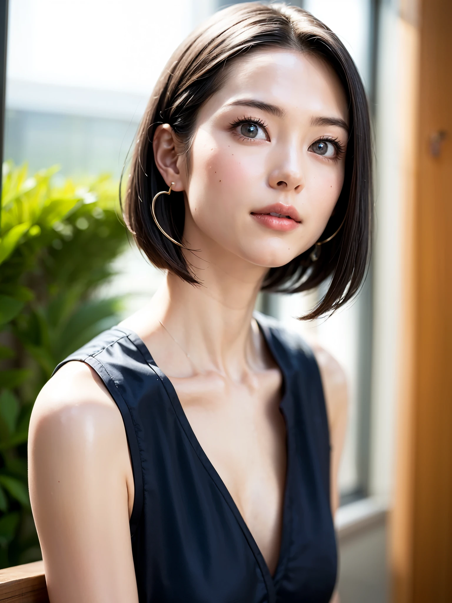 (table top, highest quality、High resolution:1.4、very attractive beauty、Adds intense highlights to the eyes、look closely at the camera:1.4、Beautiful woman full of charm、ideal body proportions、perfect anatomy、brunette short bob hair、shiny hair、bangs:2、光沢のあるbangs:2、lip gloss),1 girl, Report, light brown shiny hair, scarf,realistic, looking at the viewer、Please tilt your head slightly, bright colored crystal light blue eyes, short and shiny hair、 chest中央に穴の開いた白いタートルネックの衣装,chestの真ん中に丸い穴のあるセクシーな白いタートルネック ニット セーター、 lips, lip gloss, Upper body、Big eyes、eyelash、face is a little red、embarrassing)、((italian road in winter))、((short hair with Big eyess、Give students very powerful highlights、{Huge|big|Hugeな|mega} chest:1.6、very bigger chest、look at the audience、very beautiful beauty、show me your ears、long neck、smile、smile、Happy、beautiful teeth、口を開いてsmile、heart shaped eyes))、28 years old、very cute super model、bangs:1.8