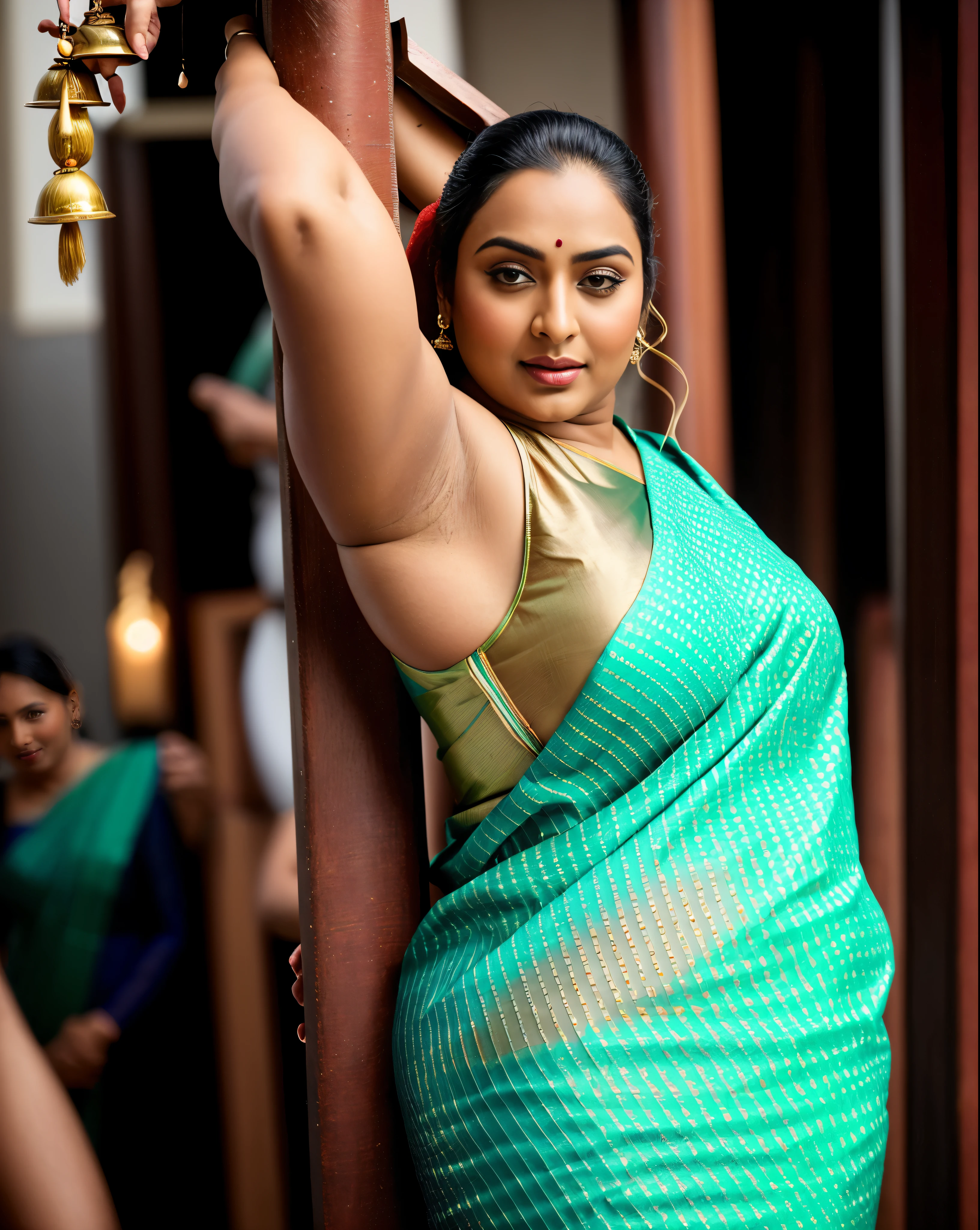 Foto RAW, photorealistic, photography, full body shot, master shot, perfect eyes, goddess like beauty, pierced eyes, perfect thick chubby mallu Desi aunty bhabhi, Wearing a Stanapatta, a chest-band.Saree model, model Photography, Indian saree shoot, Indian traditional wear advertising photography, traditional wear brand shoot, face of Indian actress Sonakshi Sinha, masterpiece, realistic, realism, incredible details,  pleasure, photorealism, detailed skin, skin pores, high contrast, photorealistic Artstation 8k HD digital art trend of high definition and detailed realistic skin texture, ultra detail, realistic skin texture, armature, best quality, ultra high definition, (photorealistic:1.4),, high resolution, detail, raw photo, sweat, Re sharp, by Lee Jefferies Nikon D850 Film Stock Photo 4 Kodak Portra 400 Camera F1.6 Lens Rich Color Ultra Real Realistic Realistic Textures Dramatic Lighting Unreal Engine Trending at Art Station Cinestill 800,(pele altamente detalhada: 1.2), 8k UHD, DSLR, soft-lighting, alta qualidade, grain of film, Fujifilm XT3,she didn't like to wear blouse or bra, she is happy to wear only saree, she hates blouse or bra, detailed hairy armpits,