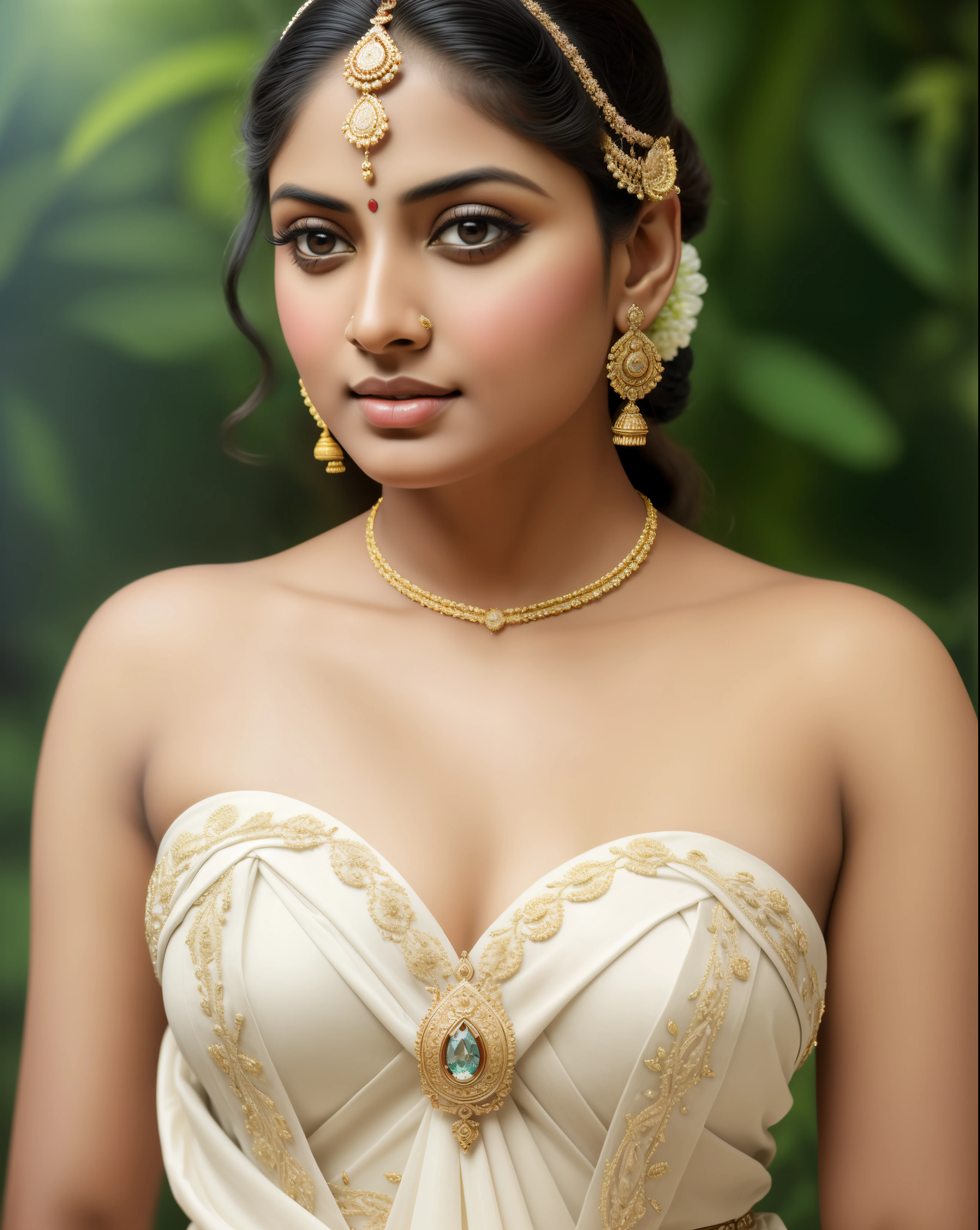 Beautiful Indian Woman, wearing saree, sari Beauty, gorgeous, Apsara, Maharani, royal queen woman, nymph from Hindu Mythology, pierced eyes, Urvashi, matchless beauty, Highly detailed, Oil Painting by Peter Paul Rubens inspired by Raja Ravi Varma, Matchless beauty, captivating, gorgeous, heavenly beauty, celestial beauty, by Peter Paul Rubens, 1893, realistic, hyper realistic, micro details, incredible artwork, insane details, ultra High resolution, 8k, 32k, acrylic on canvas, intricate, flawless, detailed, detailed face, detailed eyes, masterpiece, by Peter Paul Rubens, by Caravaggio, by William Adolphe bouguereau, perfect face, perfect body, beautiful art, realism, baroque, renaissance Art, highly textured, beautiful eyes, uhd, best quality,