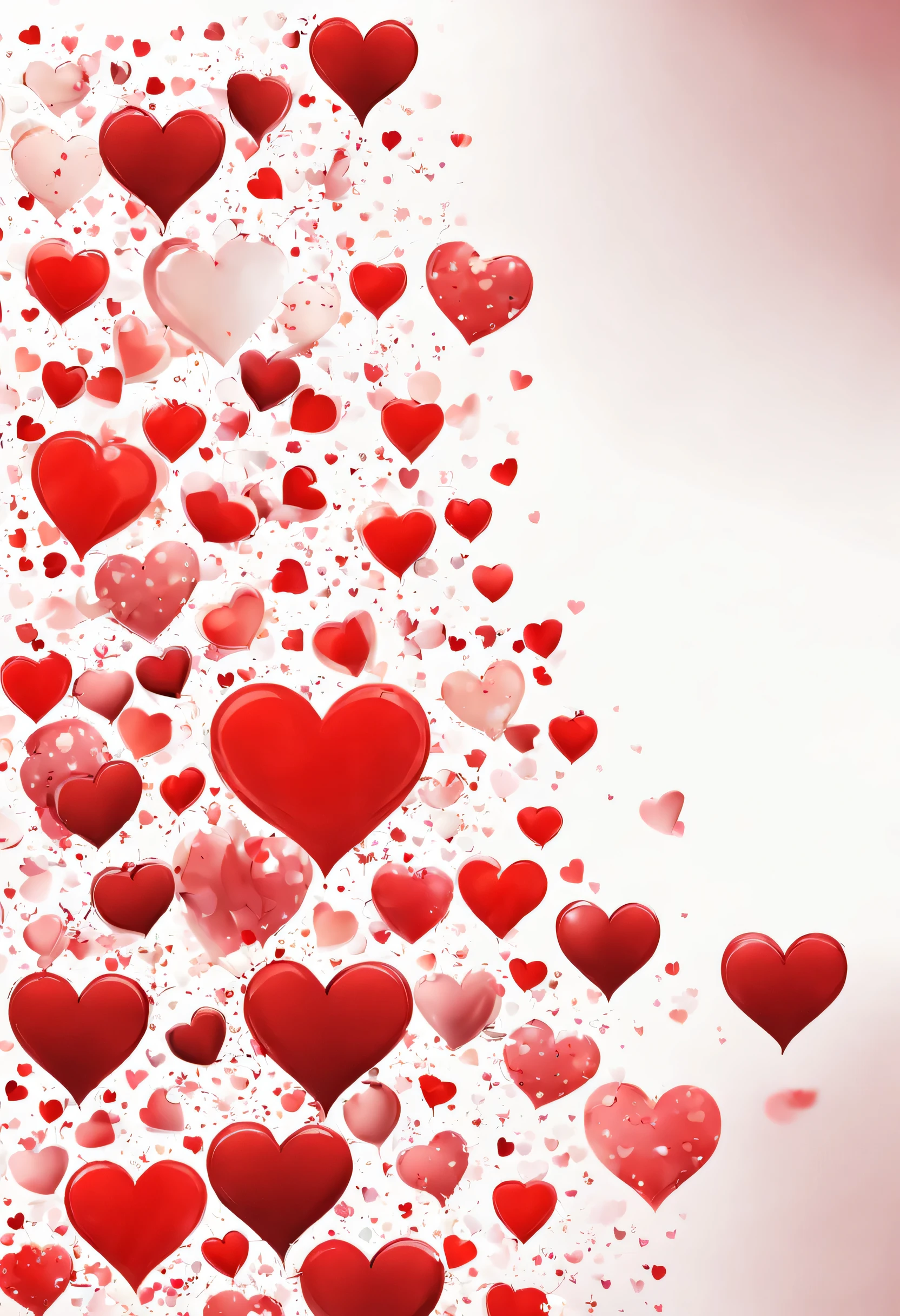 valentine's day page lot of random size big red hearts and a small space banner,