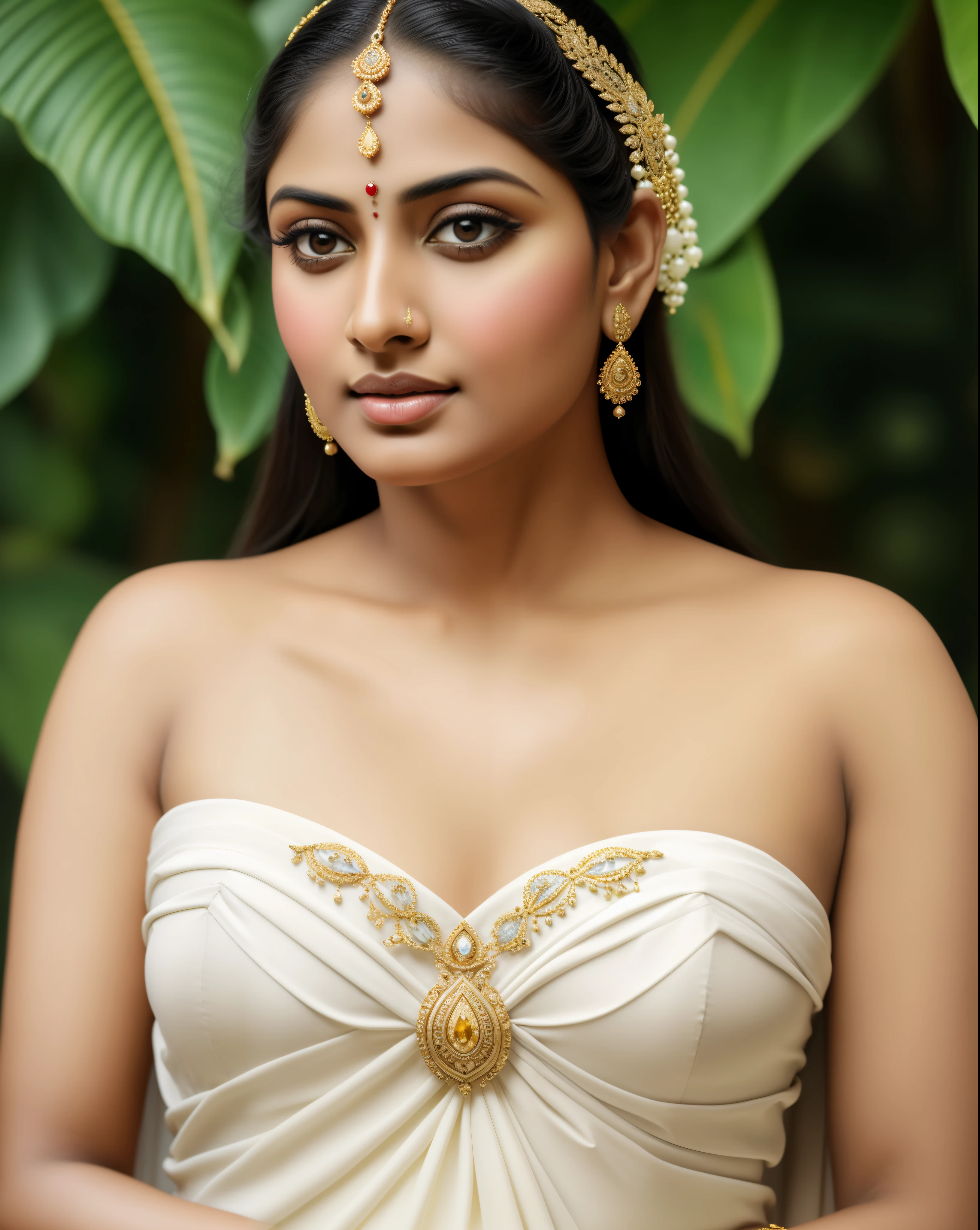 Beautiful Indian Woman, wearing saree, sari Beauty, gorgeous, Apsara, Maharani, royal queen woman, nymph from Hindu Mythology, pierced eyes, Urvashi, matchless beauty, Highly detailed, Oil Painting by Peter Paul Rubens inspired by Raja Ravi Varma, Matchless beauty, captivating, gorgeous, heavenly beauty, celestial beauty, by Peter Paul Rubens, 1893, realistic, hyper realistic, micro details, incredible artwork, insane details, ultra High resolution, 8k, 32k, acrylic on canvas, intricate, flawless, detailed, detailed face, detailed eyes, masterpiece, by Peter Paul Rubens, by Caravaggio, by William Adolphe bouguereau, perfect face, perfect body, beautiful art, realism, baroque, renaissance Art, highly textured, beautiful eyes, uhd, best quality,