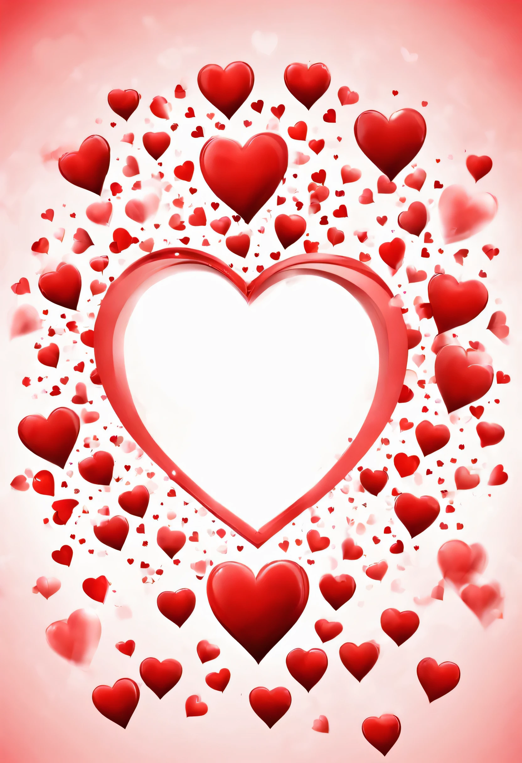valentine's day page lot of random size big red hearts and a center small space banner,