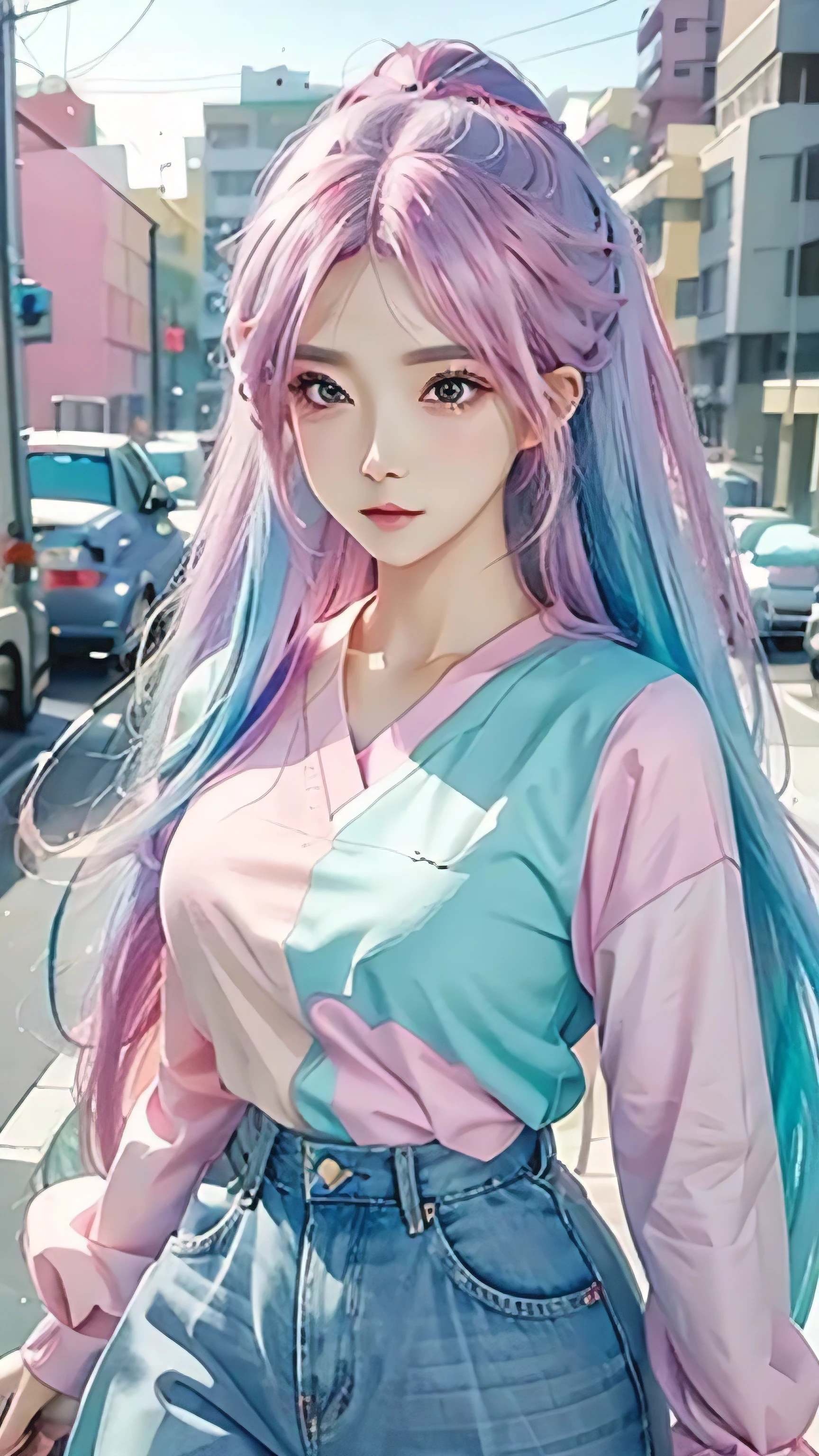 Anime cute girl，Colorful hair and colorful clothes, Roses draw soft vitality, rossdraws cartoon vibrant, anime style 4k, Beautiful anime portrait, colorful art!!!, ! Dream art, beautiful anime girl, anime style digital art, anime art wallpaper 4k, anime art wallpaper 4k, digital animation art, Extremely detailed Artgerm