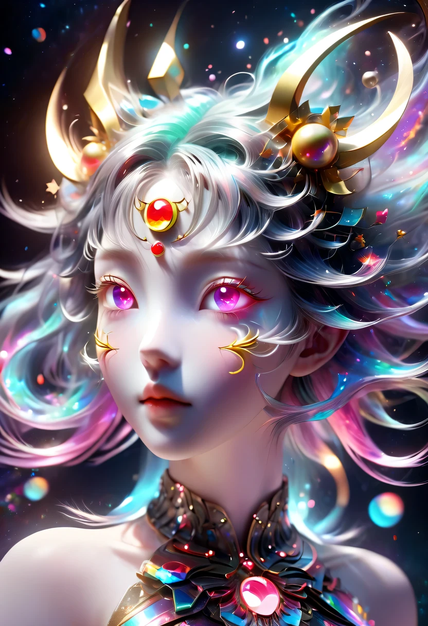 two-dimensional，A super cute &Quote;Sailor Moon&Quote;（Sailor Moon），mini pictures，Beautiful slim girl in anime style，cyberpunk，Steampunk，fault art，Holographic projection，mechanical aesthetics，Ancient，neon lights，laser light，fluorescence，space light，glow effect，Hermaphrodite Lighting，rainbow foil，Unreal Engine，Deep hybrid minimalism/极繁two-dimensional点画风格，Realistic oil painting/watercolor style，Cute and happy expression，Holographic specimen with layered shading，Hazy ruby and opal kaleidoscope on onyx background，Diffuse ionosphere，Vibrant iridescent contrasting colors，inspired by Edgar Degas、Vermeer、a lot of、莫奈等大师的masterpiece，neon lights复合体、money、uranium、Tin magnet layer details。HD clarity，masterpiece，Extra large round monochrome eyes，whole body，Big head doll，Front view，cute aesthetic，rich background，Rich in details。
