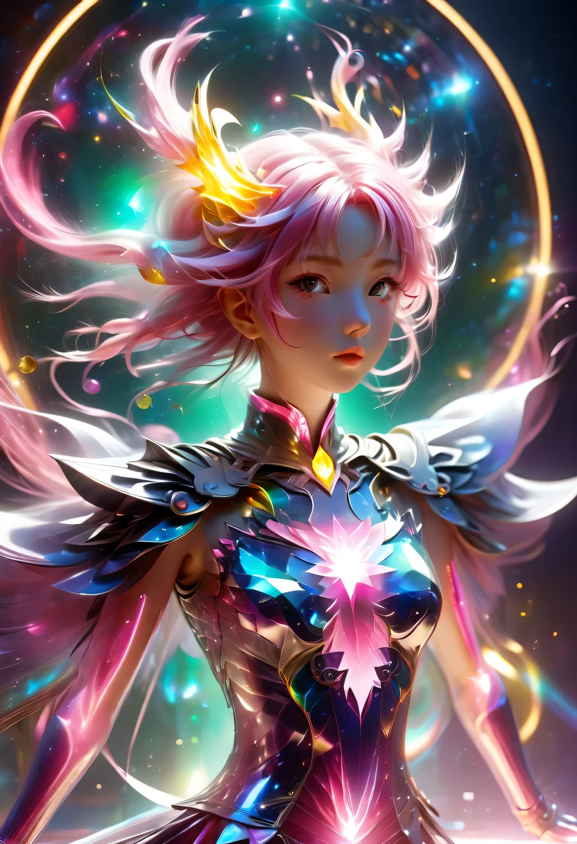 two-dimensional,A super cute &Quote;Sailor Moon&Quote;(Sailor Moon),mini pictures,Beautiful slim girl in anime style,cyberpunk,Steampunk,fault art,Holographic projection,mechanical aesthetics,Ancient,neon lights,laser light,fluorescence,space light,glow effect,Hermaphrodite Lighting,rainbow foil,Unreal Engine,Deep hybrid minimalism/极繁two-dimensional点画风格,Realistic oil painting/watercolor style,Cute and happy expression,Holographic specimen with layered shading,Hazy ruby and opal kaleidoscope on onyx background,Diffuse ionosphere,Vibrant iridescent contrasting colors,inspired by Edgar Degas、Vermeer、a lot of、莫奈等大师的masterpiece,neon lights复合体、money、uranium、Tin magnet layer details。HD clarity,masterpiece,Extra large round monochrome eyes,whole body,Big head doll,Front view,cute aesthetic,rich background,Rich in details。