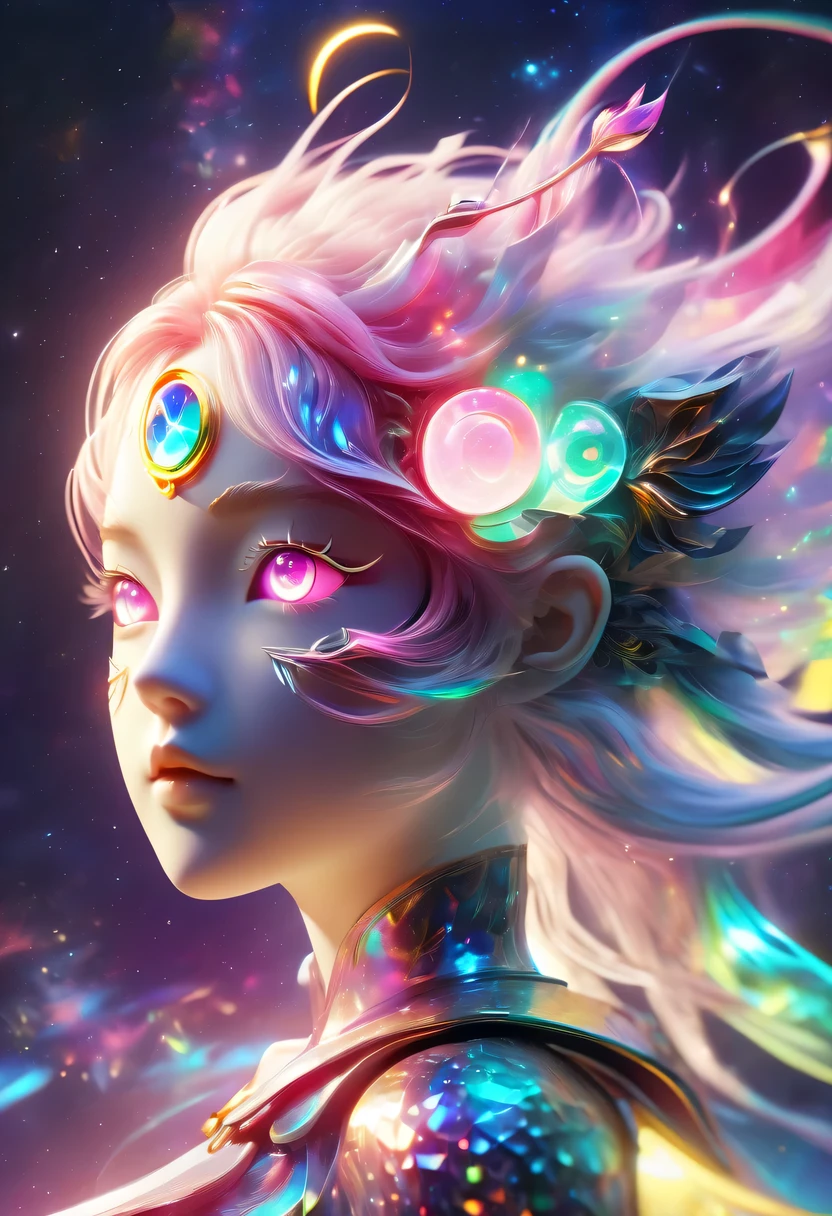 two-dimensional，A super cute &Quote;Sailor Moon&Quote;（Sailor Moon），mini pictures，Beautiful slim girl in anime style，cyberpunk，Steampunk，fault art，Holographic projection，mechanical aesthetics，Ancient，neon lights，laser light，fluorescence，space light，glow effect，Hermaphrodite Lighting，rainbow foil，Unreal Engine，Deep hybrid minimalism/极繁two-dimensional点画风格，Realistic oil painting/watercolor style，Cute and happy expression，Holographic specimen with layered shading，Hazy ruby and opal kaleidoscope on onyx background，Diffuse ionosphere，Vibrant iridescent contrasting colors，inspired by Edgar Degas、Vermeer、a lot of、莫奈等大师的masterpiece，neon lights复合体、money、uranium、Tin magnet layer details。HD clarity，masterpiece，Extra large round monochrome eyes，whole body，Big head doll，Front view，cute aesthetic，rich background，Rich in details。
