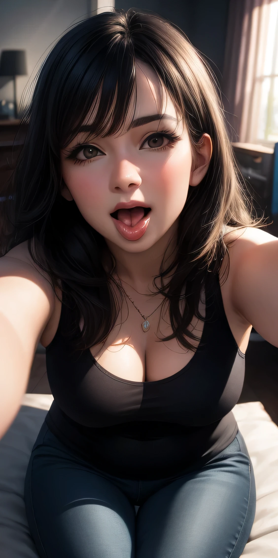 A sexy lingerie girl, nsfw, cute face mouth open.