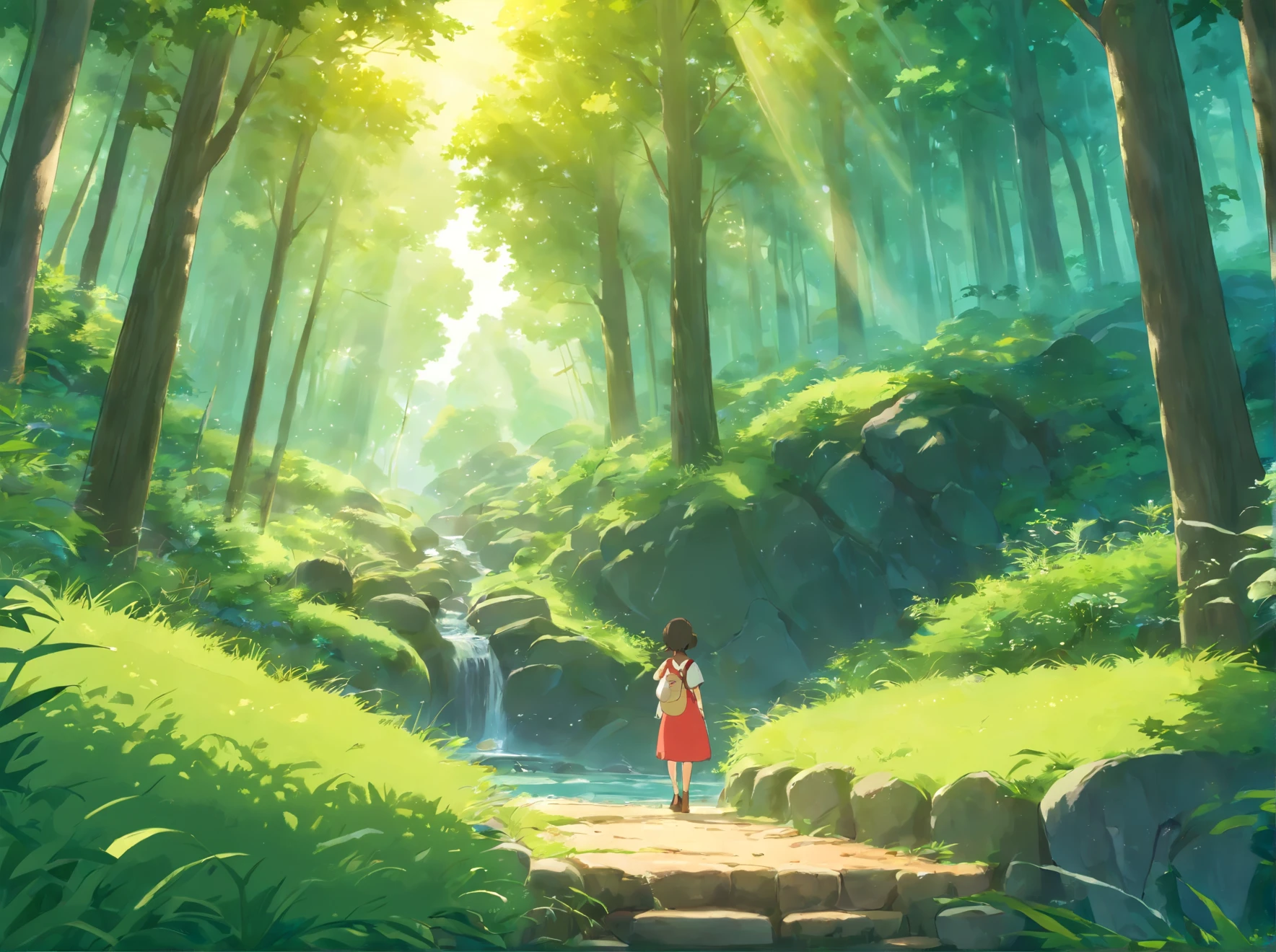 Soft color, studio ghibli, ghibli style, soft tone, lense flare, 90s film style, desk, flower pot, journal, pen. window, forest, hills, Kodak, film grains, hue, anime, Cinematic, high detail, film grain, Fujicolor, UHD, retina, masterpiece, super detail, high details, best quality, 8k, 4K