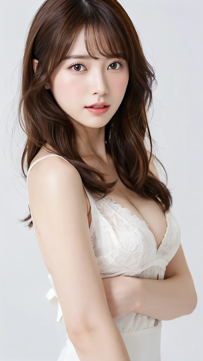 Top quality, two beautiful woman, 35mm lens, f/1, cowboy shot, (white background: 1.3), flat chest,