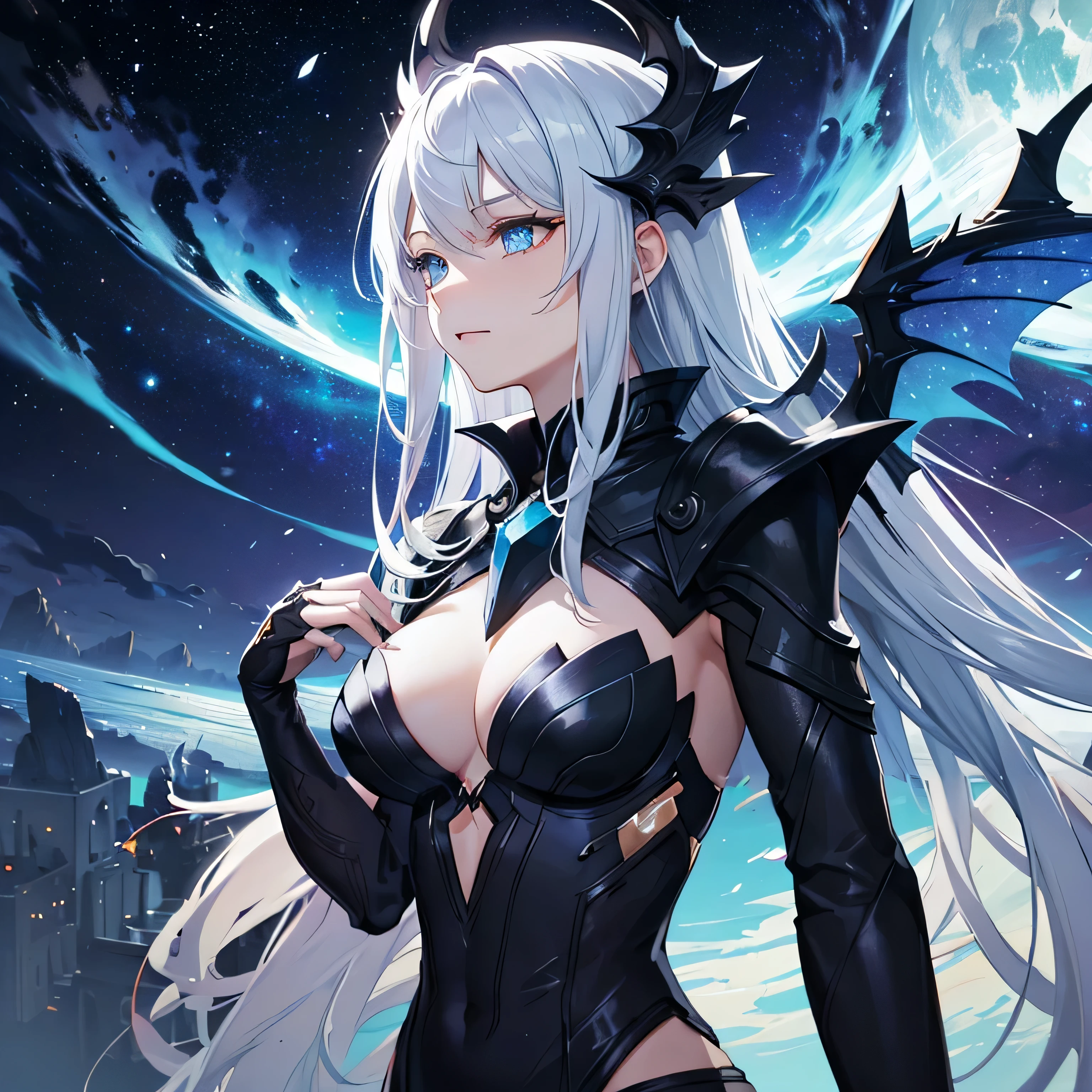 a woman with white hair and a black dress, die vor einem Vollmond steht, Beautiful fantasy anime, Von Arknights, Anime-Fantasy-Kunstwerk, Shadowverse-Stil, beste Anime 4k Konachan Wallpaper, Trend auf artstation pixiv, Nightcore, Epische Anime-Fantasy, 2. 5 d cgi Anime-Fantasy-Kunstwerk, white haired deity, Anime-Fantasy-Illustration, anime goddess