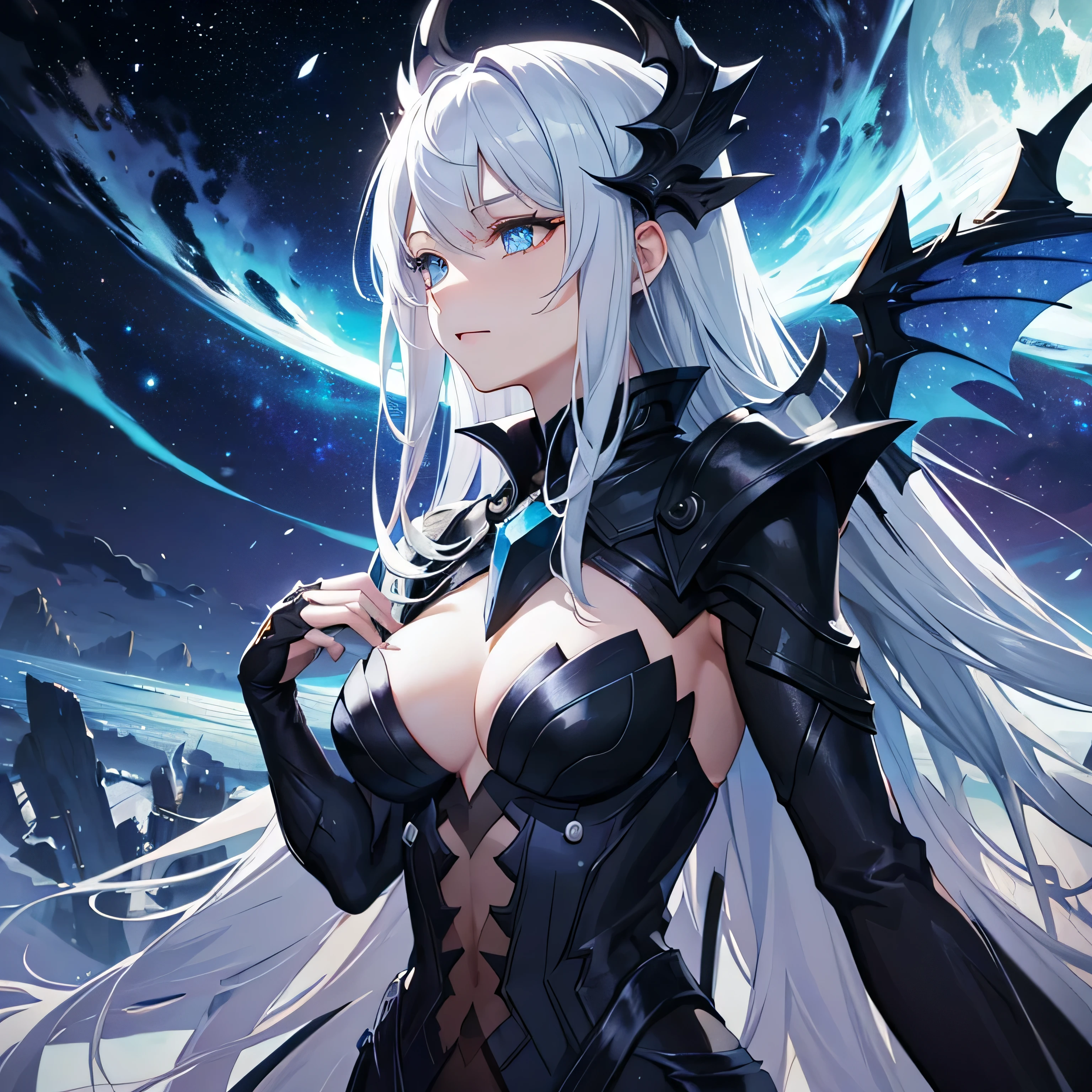 a woman with white hair and a black dress, die vor einem Vollmond steht, Beautiful fantasy anime, Von Arknights, Anime-Fantasy-Kunstwerk, Shadowverse-Stil, beste Anime 4k Konachan Wallpaper, Trend auf artstation pixiv, Nightcore, Epische Anime-Fantasy, 2. 5 d cgi Anime-Fantasy-Kunstwerk, white haired deity, Anime-Fantasy-Illustration, anime goddess